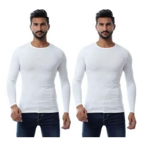 Dice Cotton Men Long Sleeve Undershirts Set, M, 2 Pieces - White