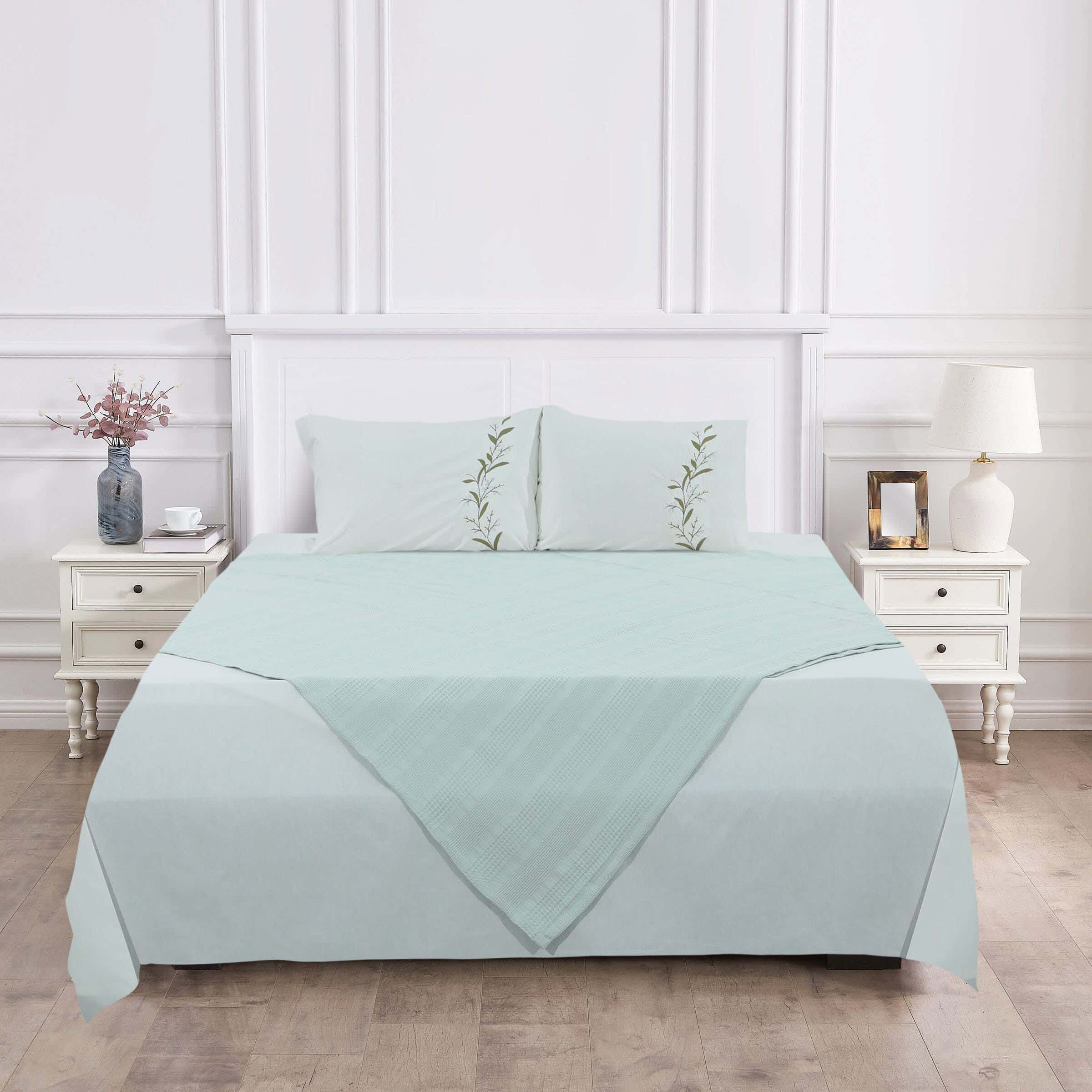 Irina Cotton Comforter and Bed Sheet Set, 4 Pieces, 2900 grams - Olive