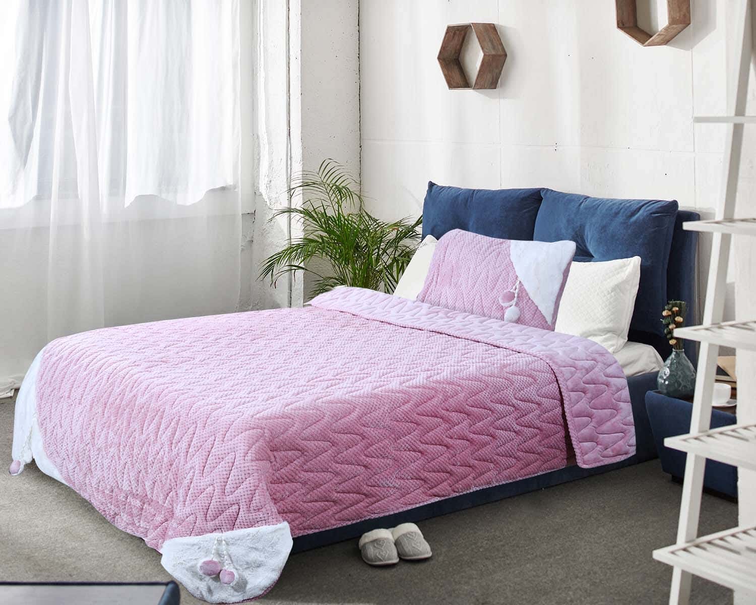 Denzli Velvet Youth Quilt Set, 4 pieces, 190×240 cm, approximately 9800 gm - Rose