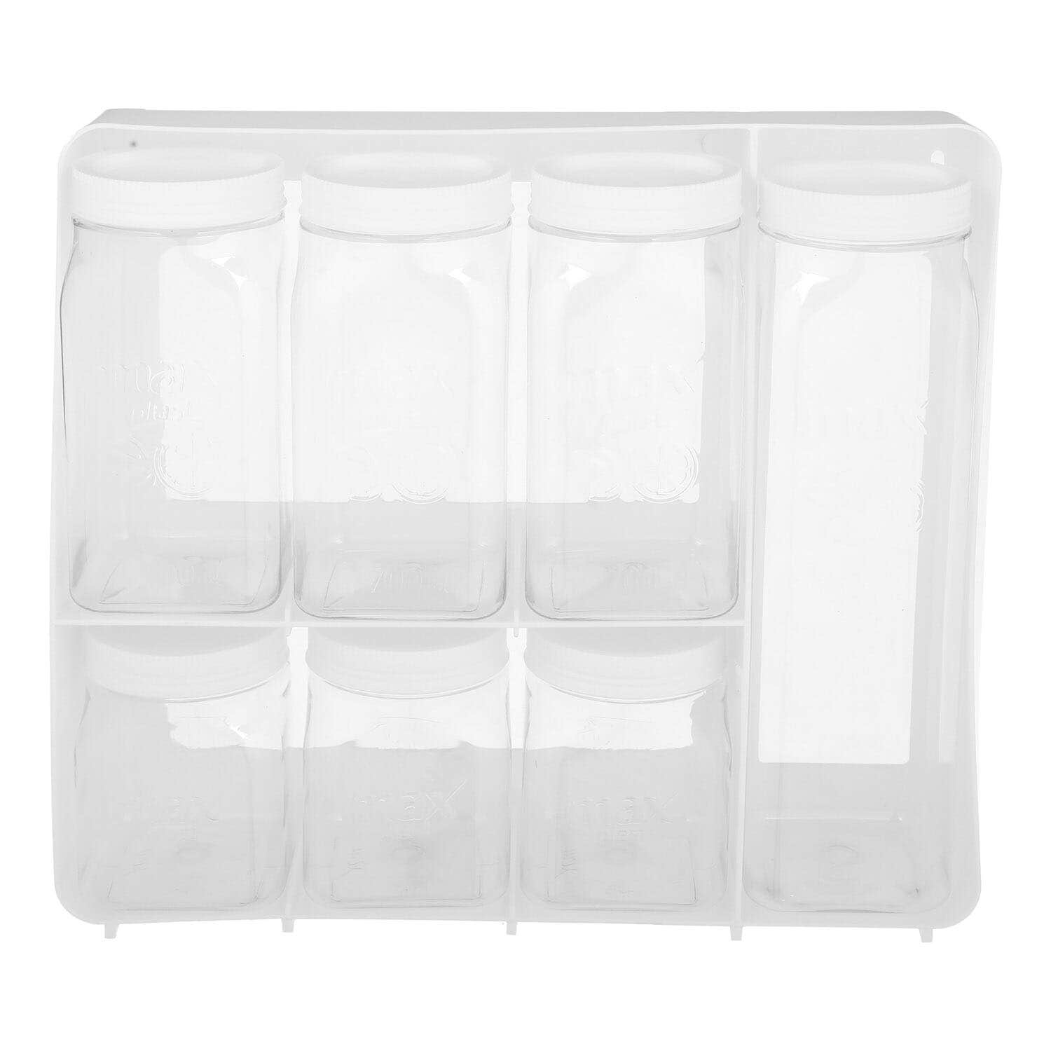 Max Plast Plastic Jar Set with Lid, 7 Pieces, with Stand - White