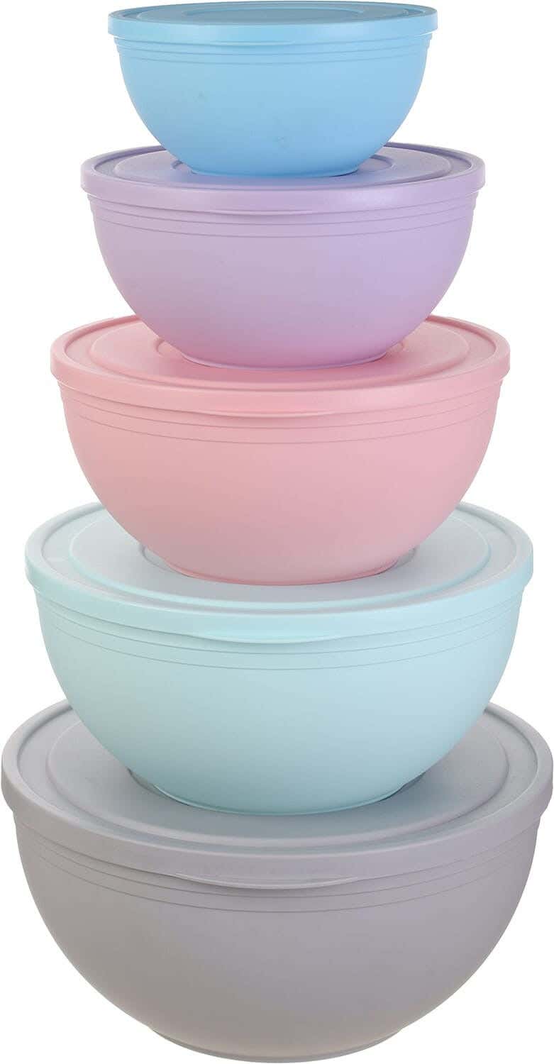 Al Wataneya Plastic Bowl Set with Lid, 5 Pieces - Multicolor