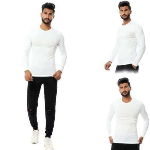 Dice Cotton Men Long Sleeve Undershirts Set, M, 3 Pieces - White