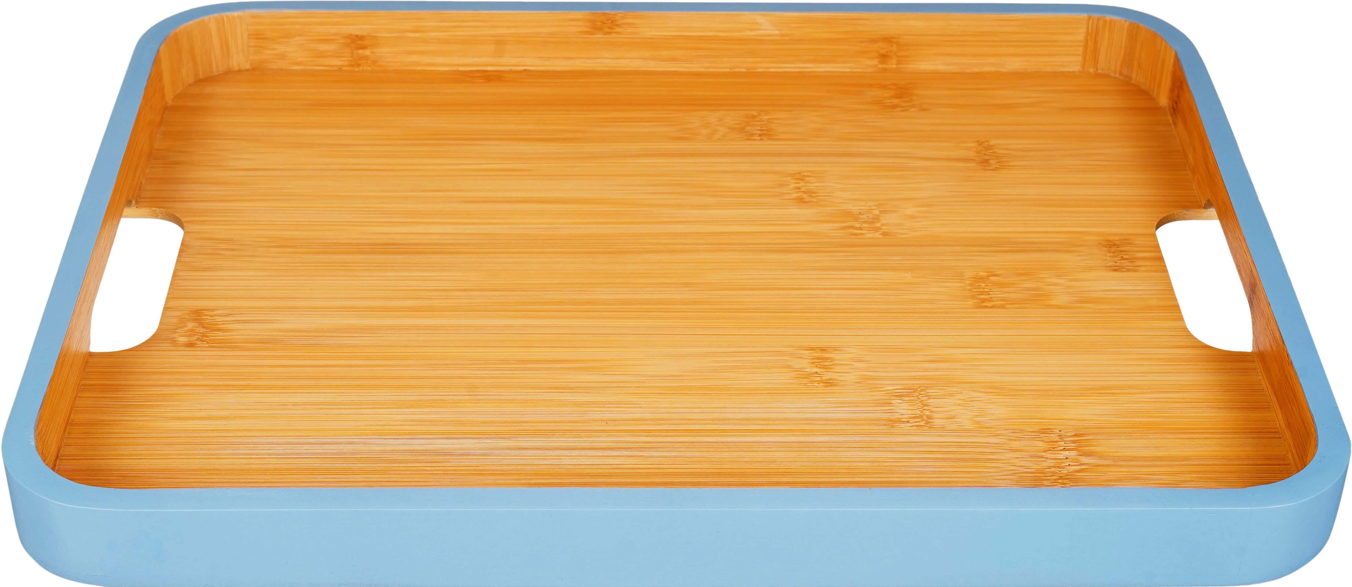 Group Tiger Bamboo Wood Tray with Silicone Frame, 40×30×3 cm - Beige Light Blue
