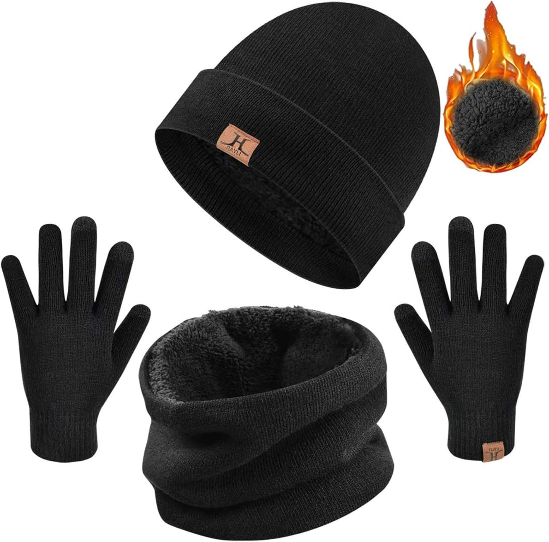 Tuopuda Men'S Winter Hat With Neck Warmer Hat And Scarf Set - Black