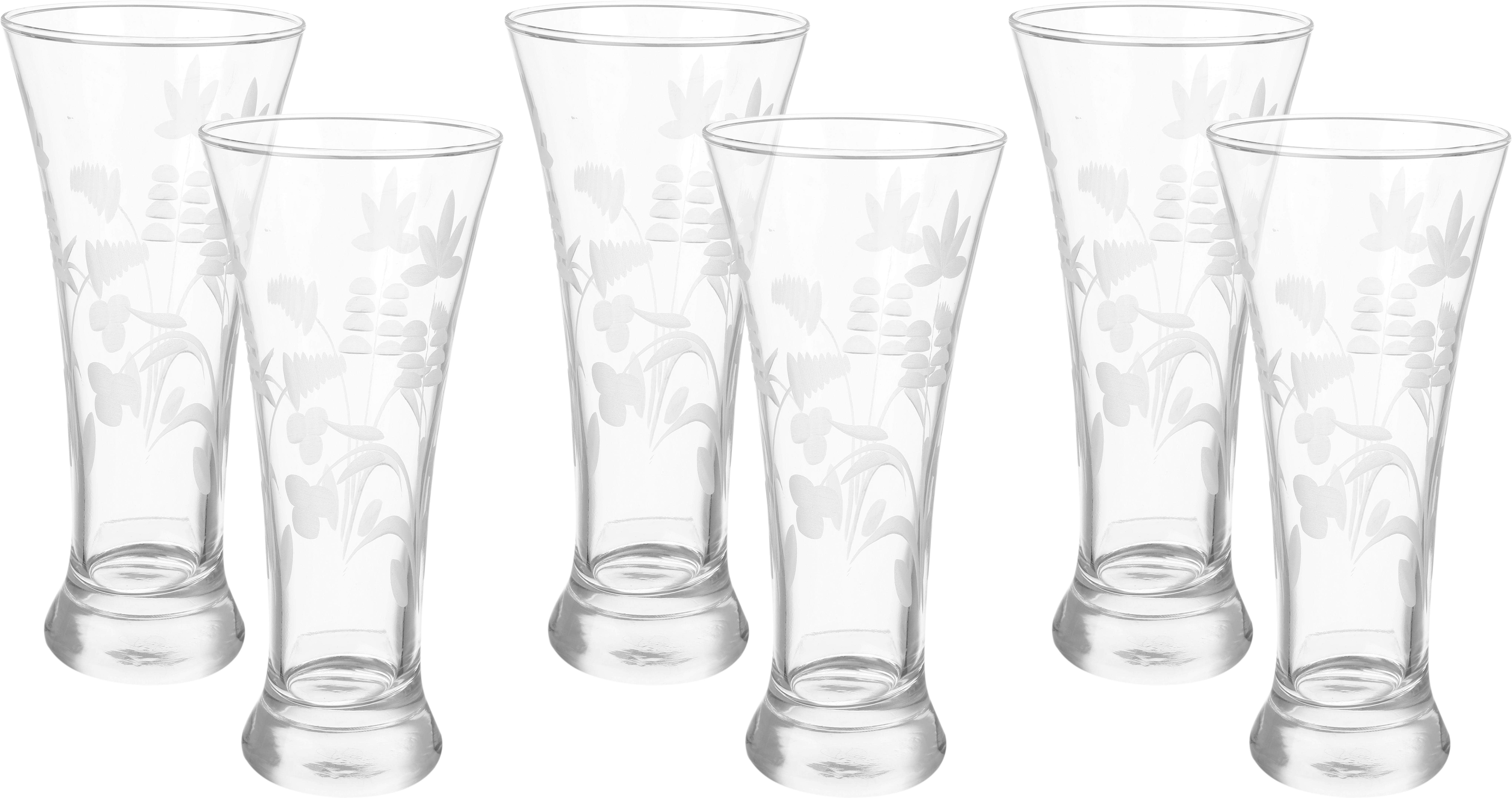 Snabel Glass Cups Set, 6 Pieces, 370 ml - Clear Silver