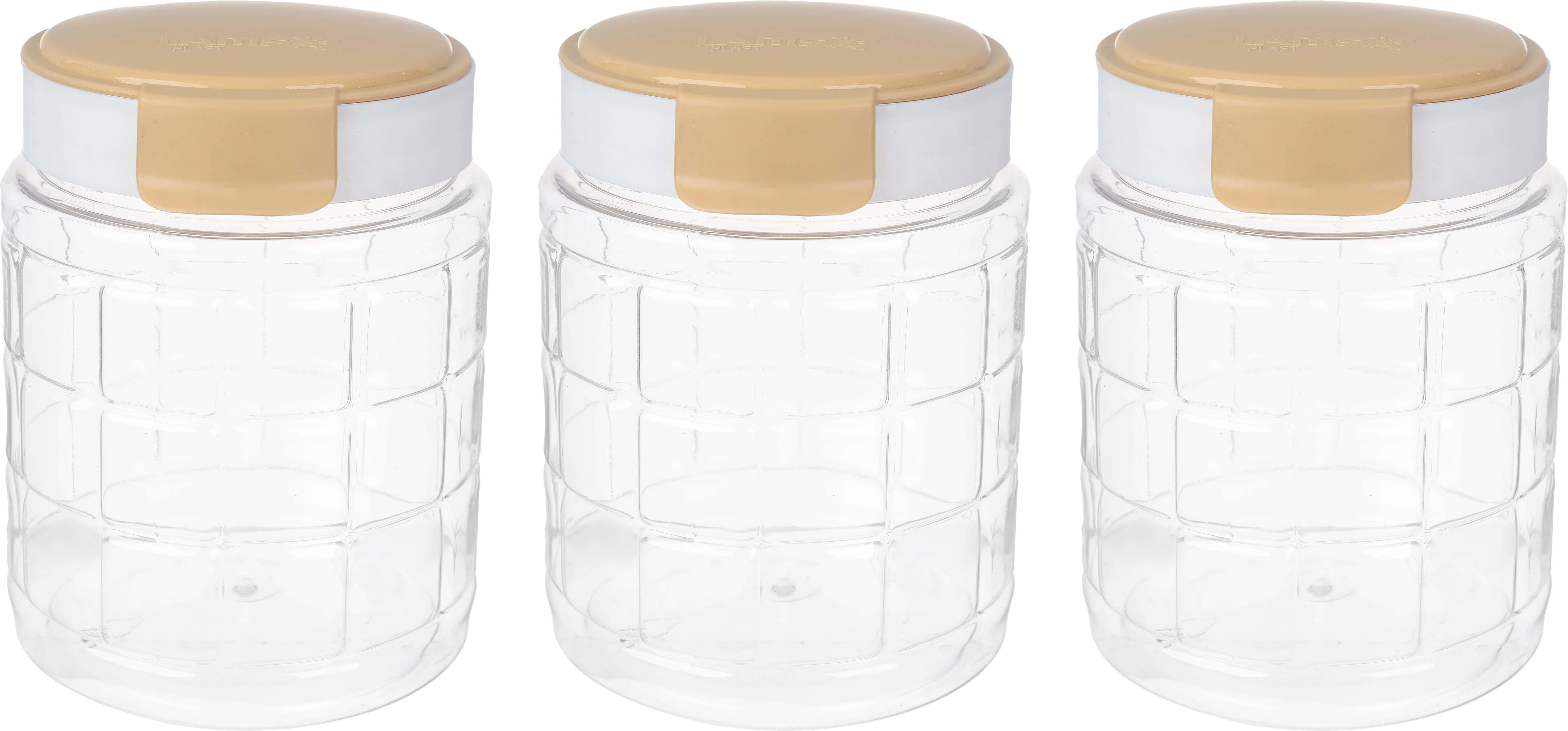 Lmsa Plast Plastic Spice Jar Set, 3 Pieces, 450 ml - White Beige
