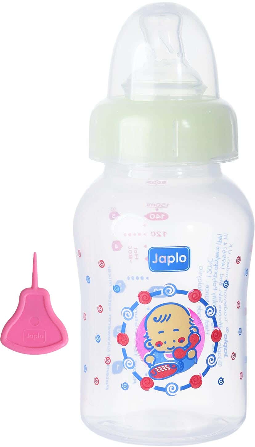 Japlo Circular Polypropylene Baby Bottles Bottle With Digital Scale, 150 ml - Clear Lemon
