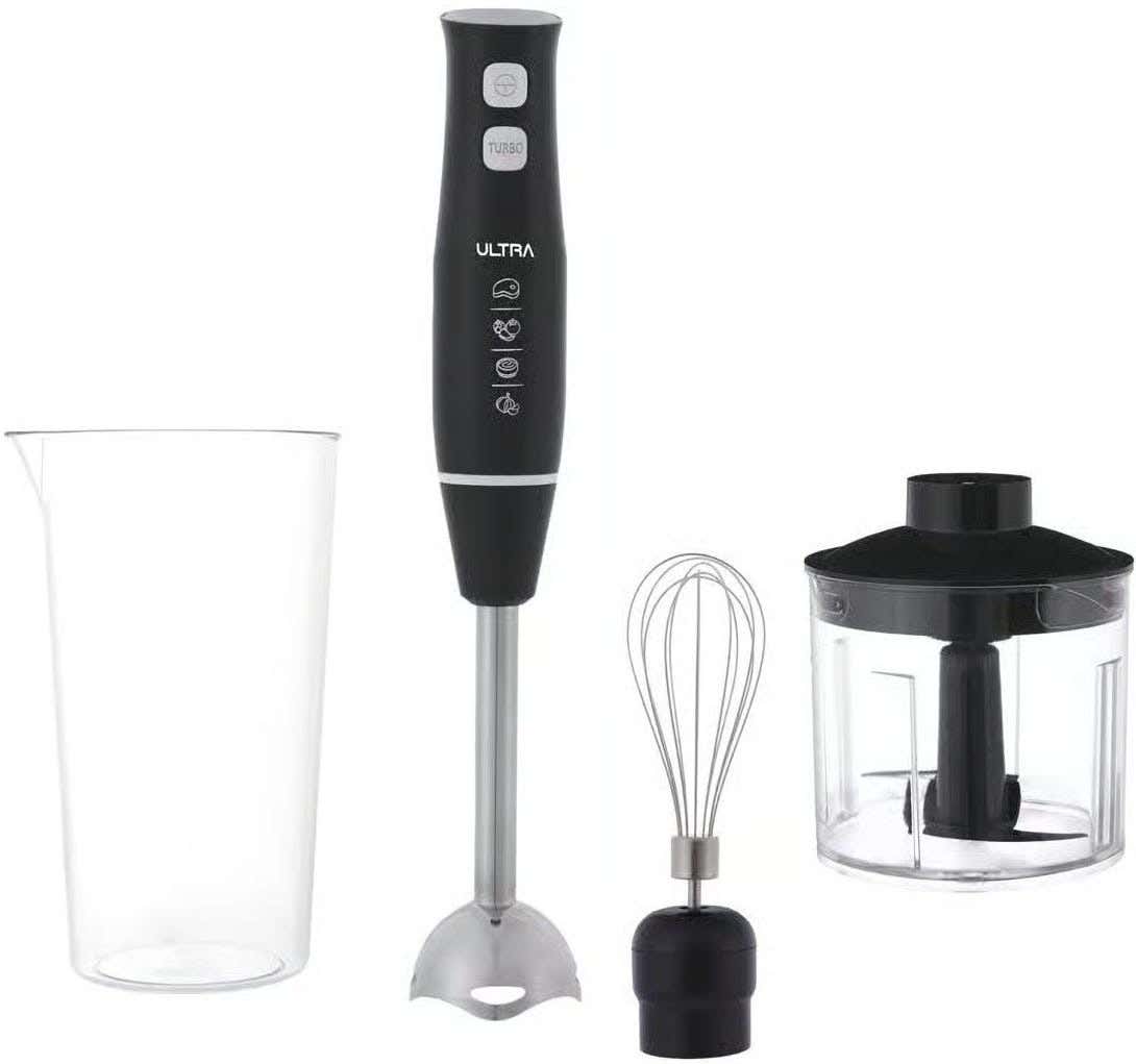 Ultra UHB407E1 Hand Blender, 450 Watt, Chopper 500 Ml With Whisk, Jug 600 Ml, Turbo Function - Black
