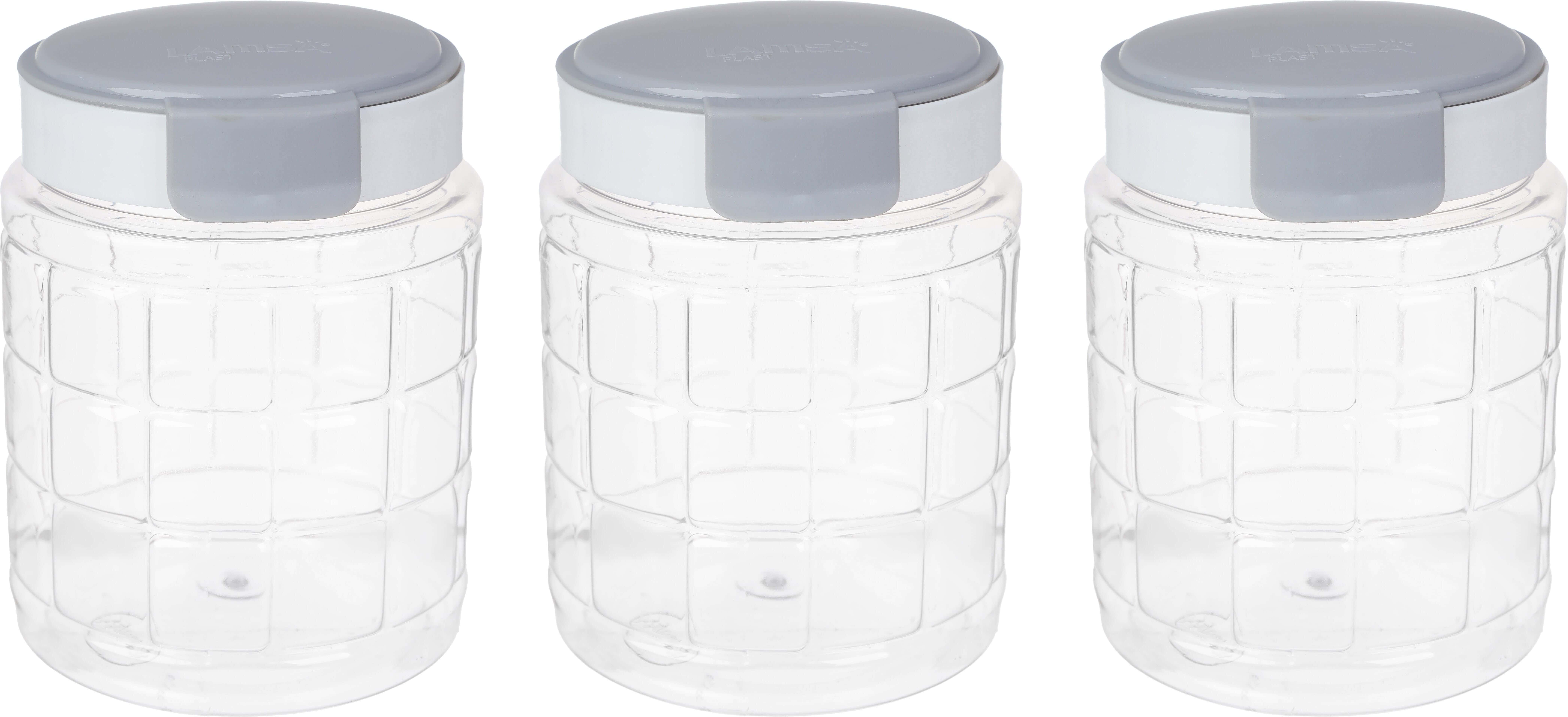 Lmsa Plast Plastic Spice Jar Set, 3 Pieces, 450 ml - White Grey