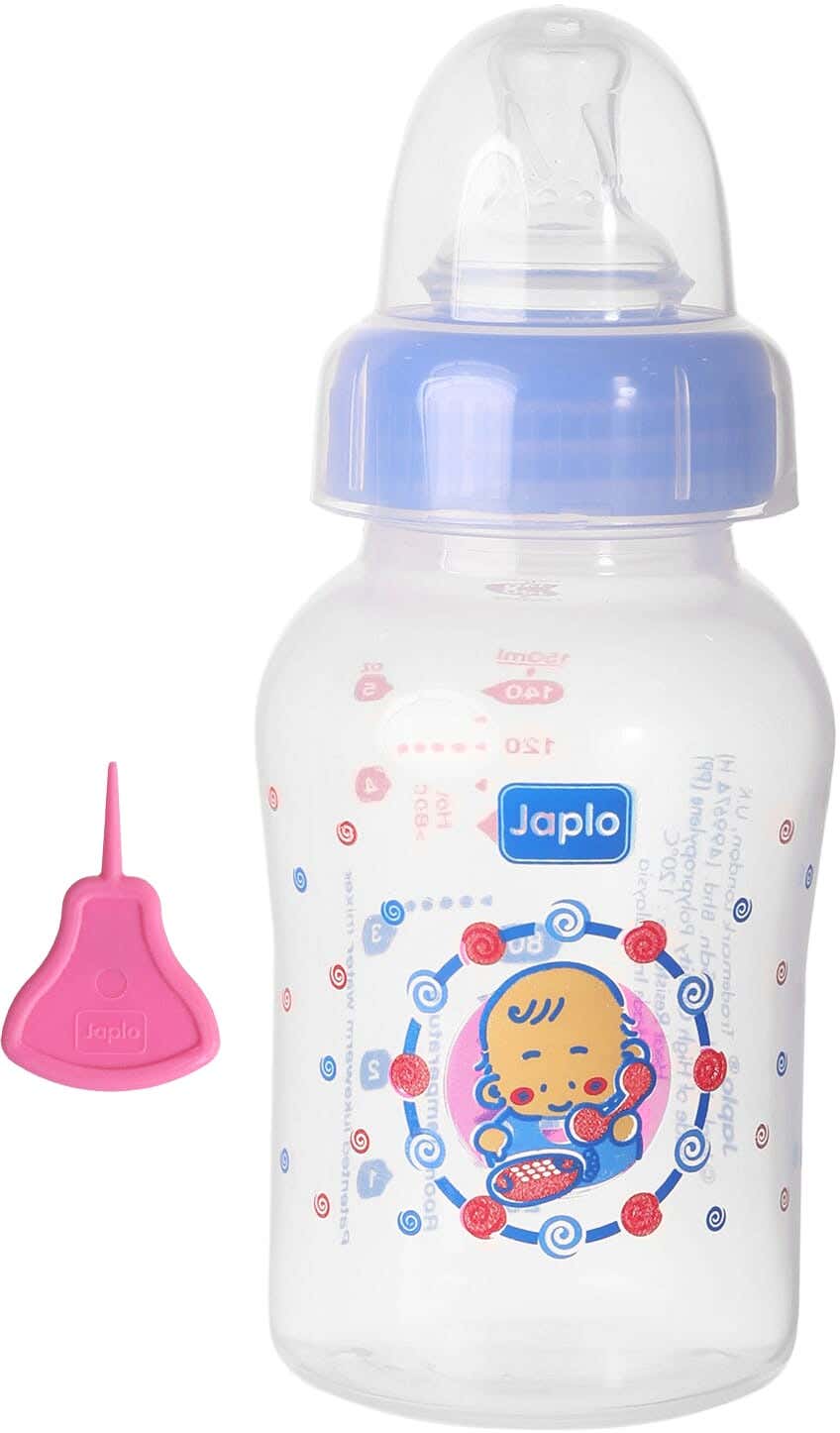 Japlo Circular Polypropylene Baby Bottles Bottle With Digital Scale, 150 ml - Clear Light Blue