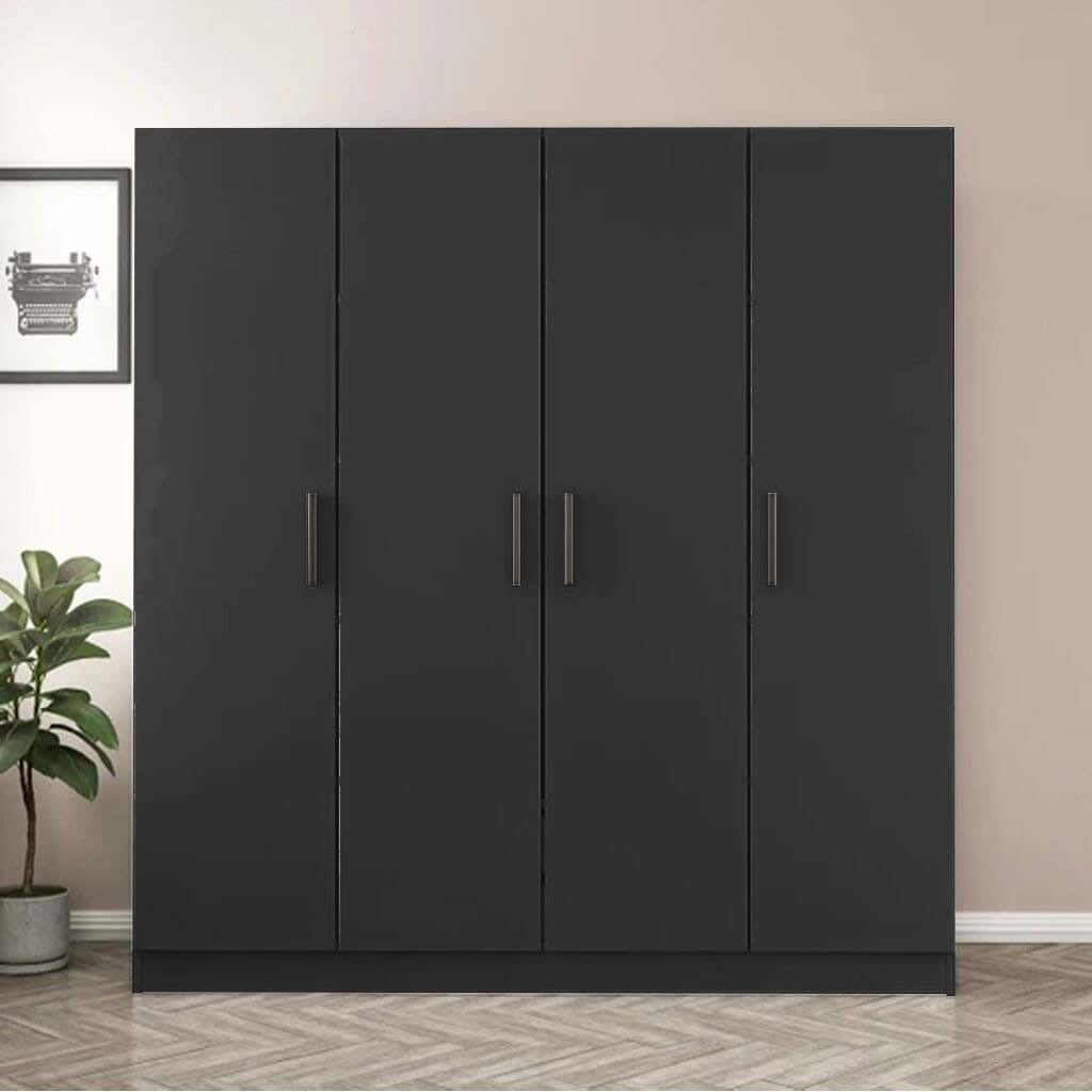 Wardrobe MDF Wood Covered With HPL Layer, 210×160×45 cm - Black