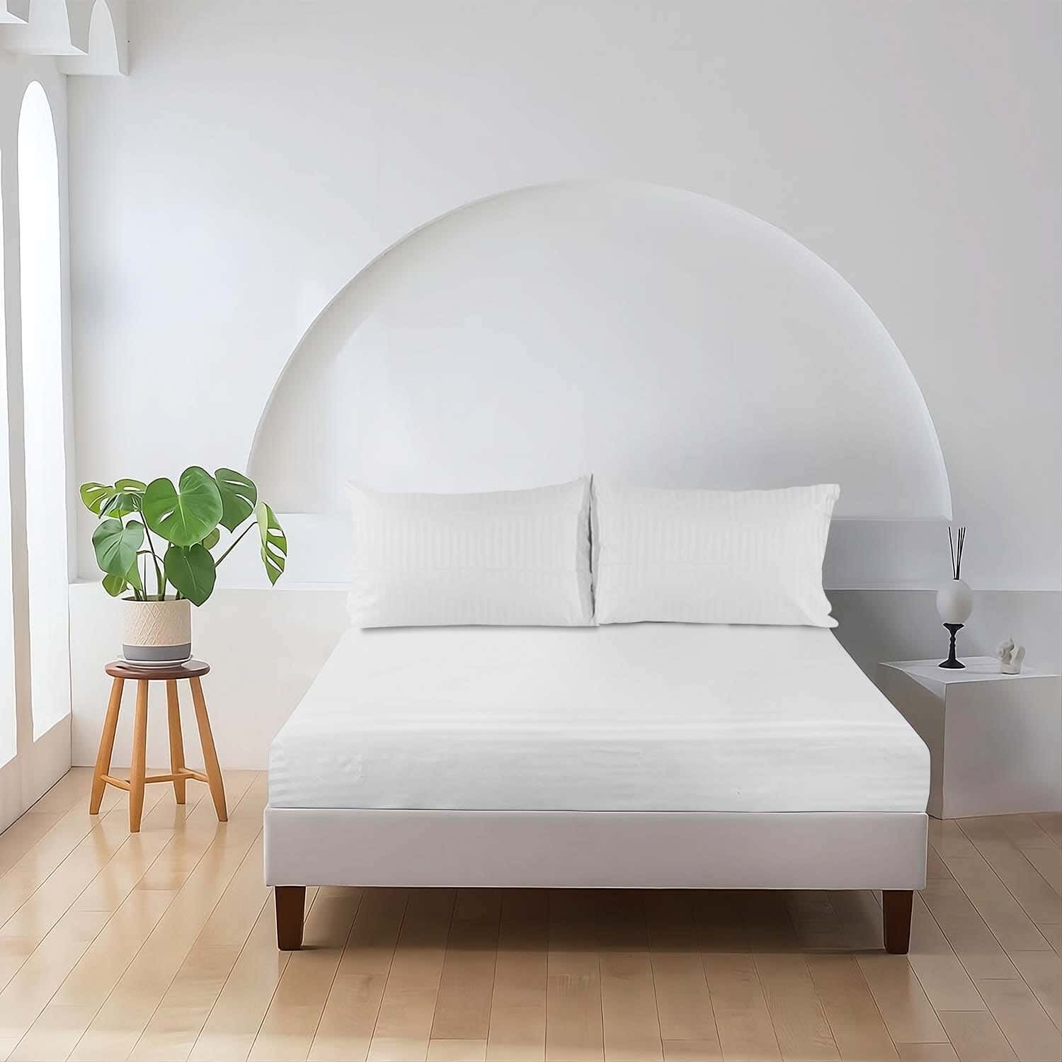 Top Line Satin Bed Sheet Set With Elastic, 3 Pieces, 120×200 cm - White