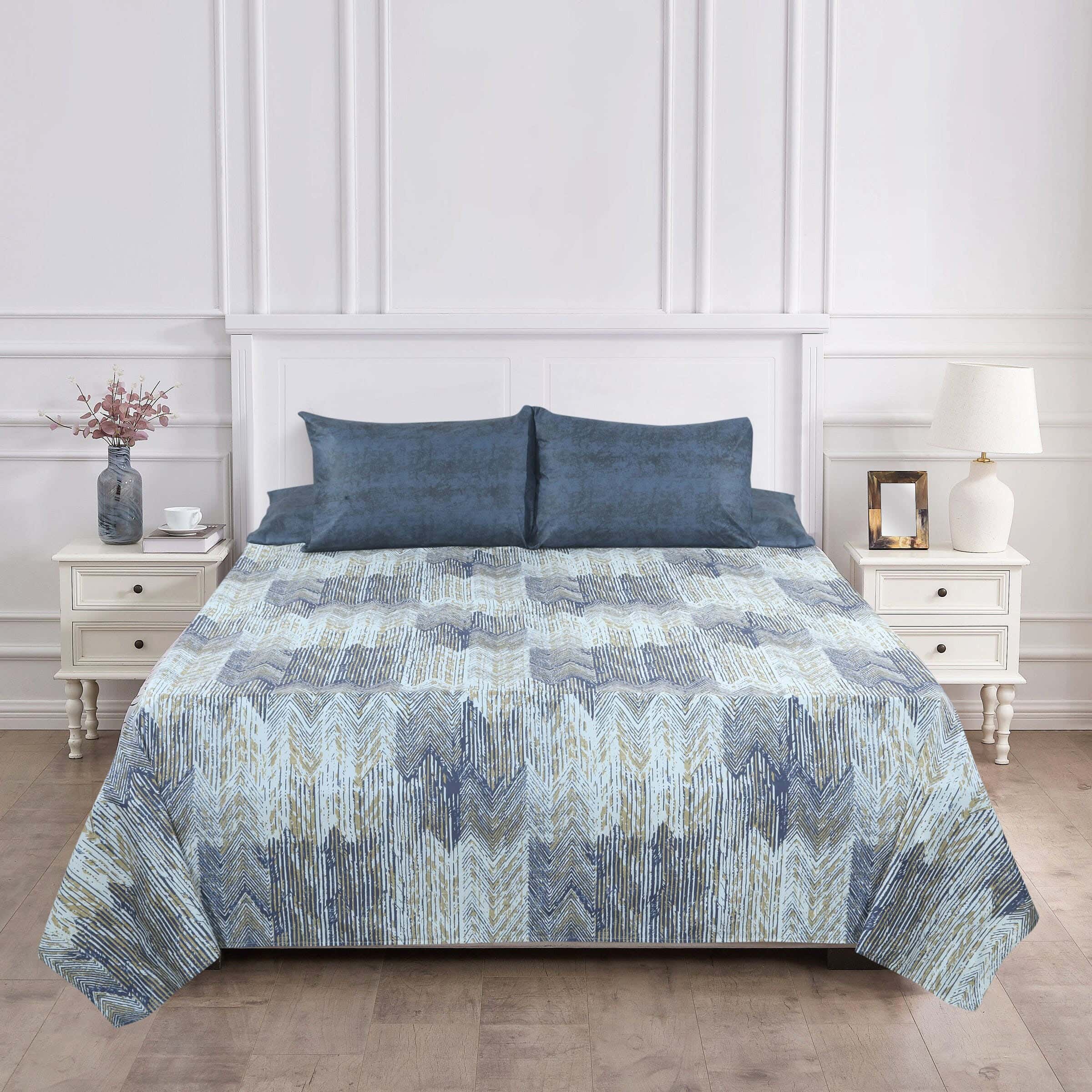 Bed Sheet Set, 4 Pieces, 240×240 cm, 1300 grams - Navy