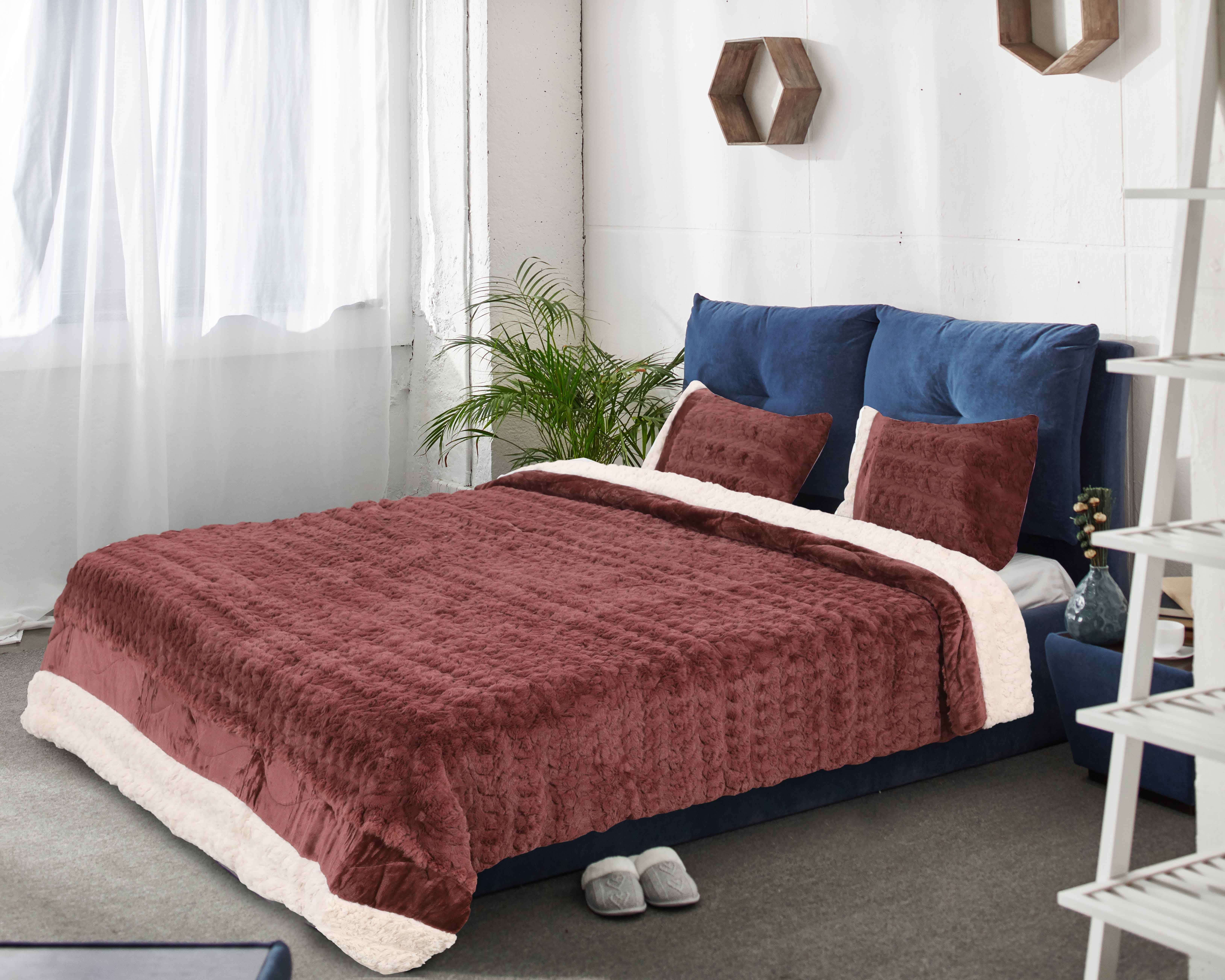 Mova Fur Blanket Set, 3 Pieces, 8300g - Dark Grey
