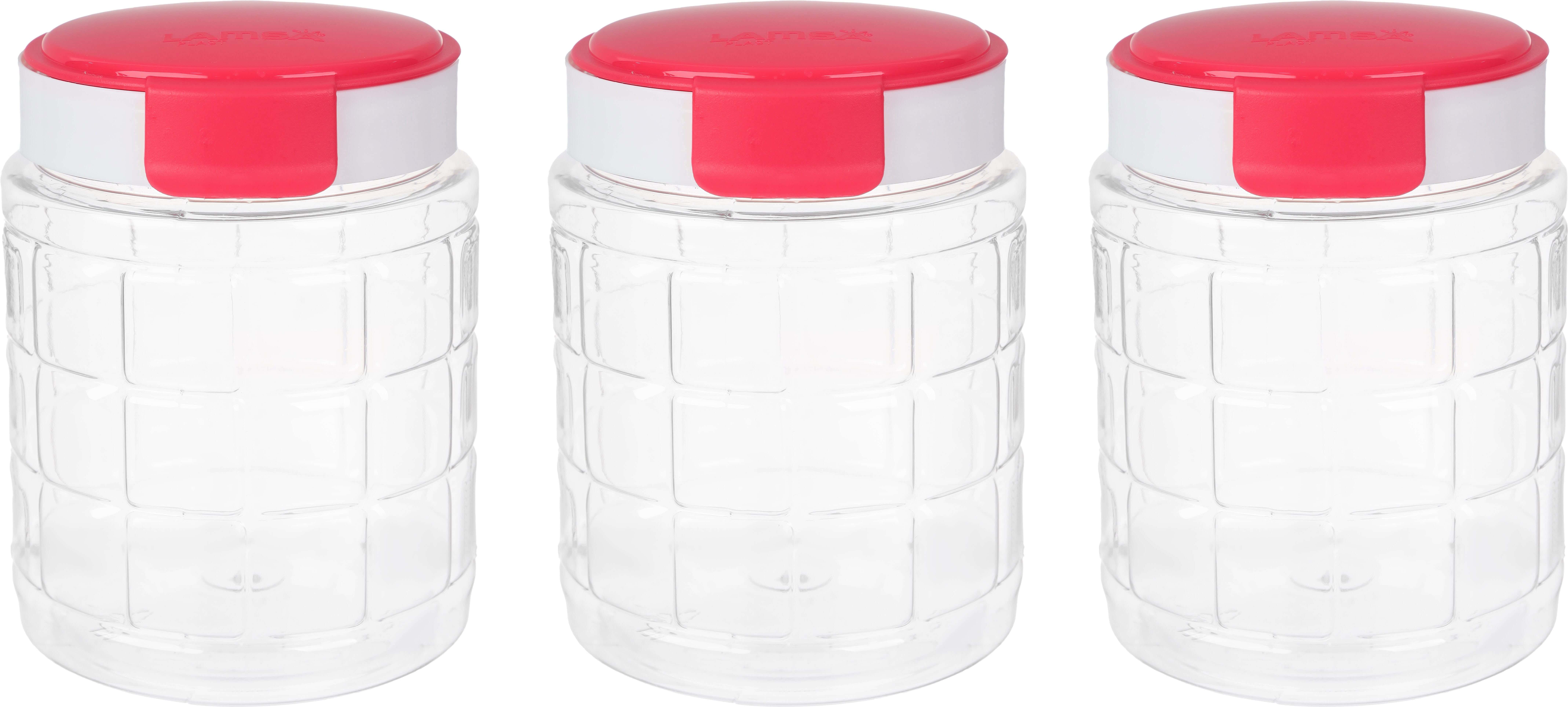 Lmsa Plast Plastic Spice Jar Set, 3 Pieces, 450 ml - White Red