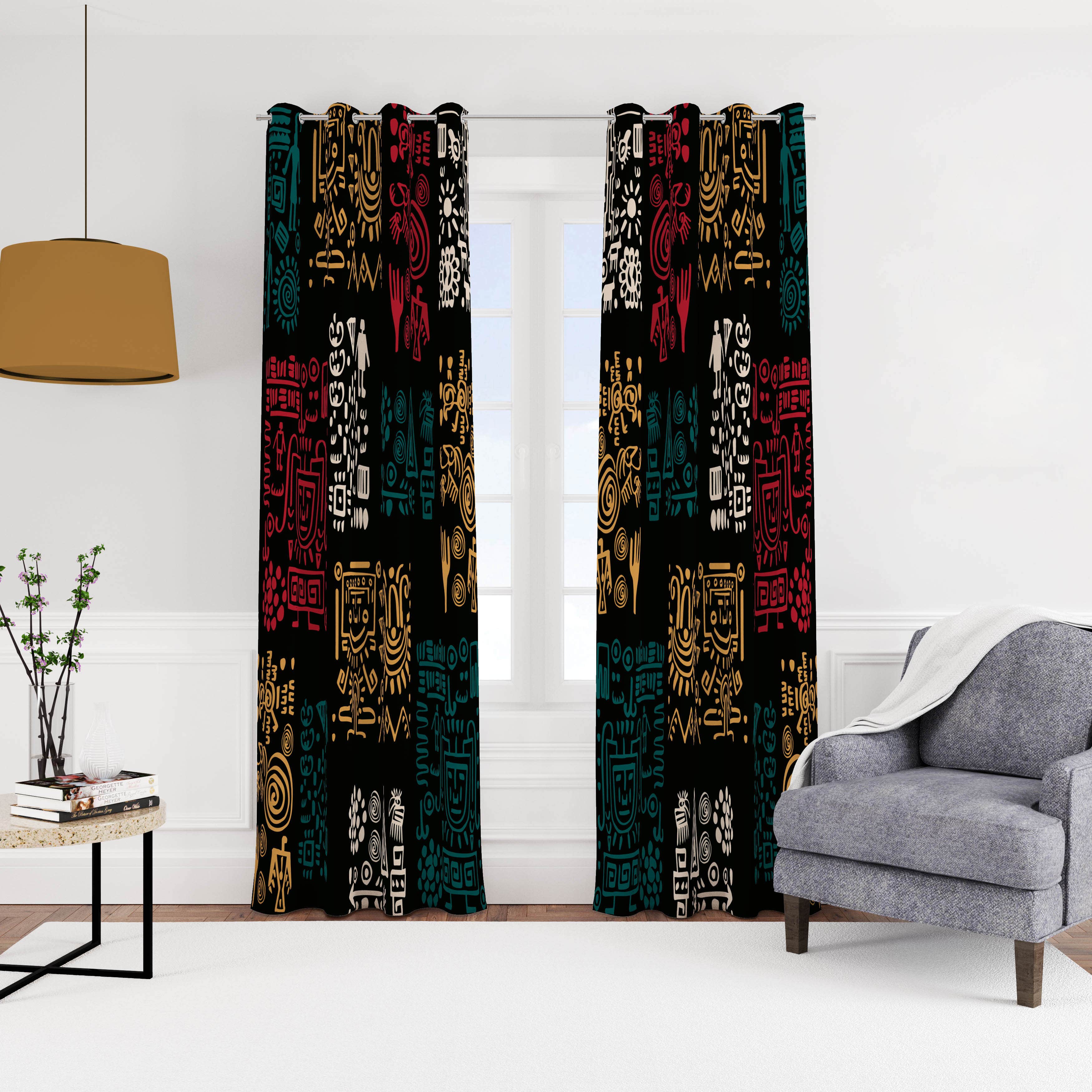 Velvet Curtain With Rings, Two Pieces, 270 X 280 Cm - Multicolor
