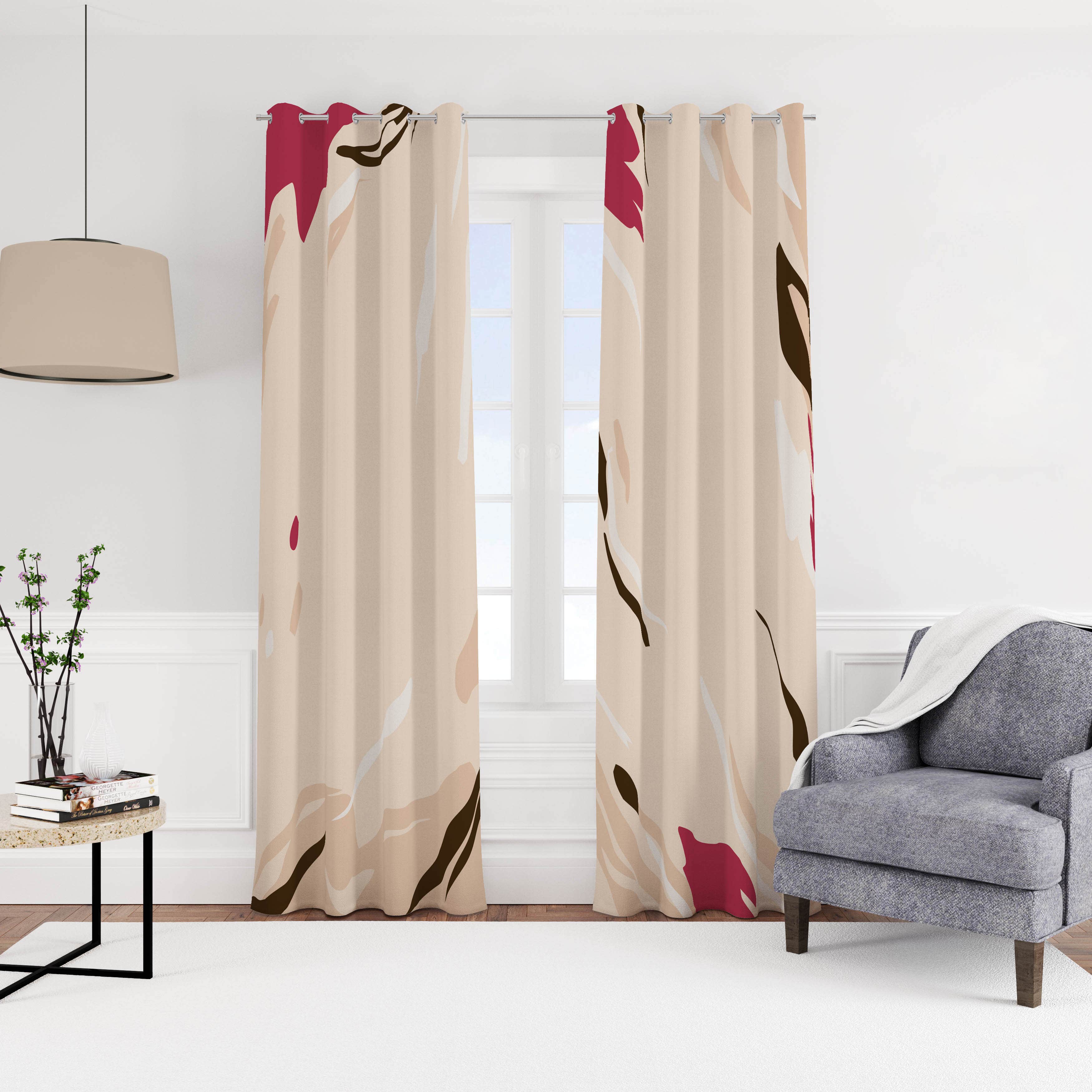 Velvet Single Curtain With Rings, 270 X 145 Cm - Multicolor