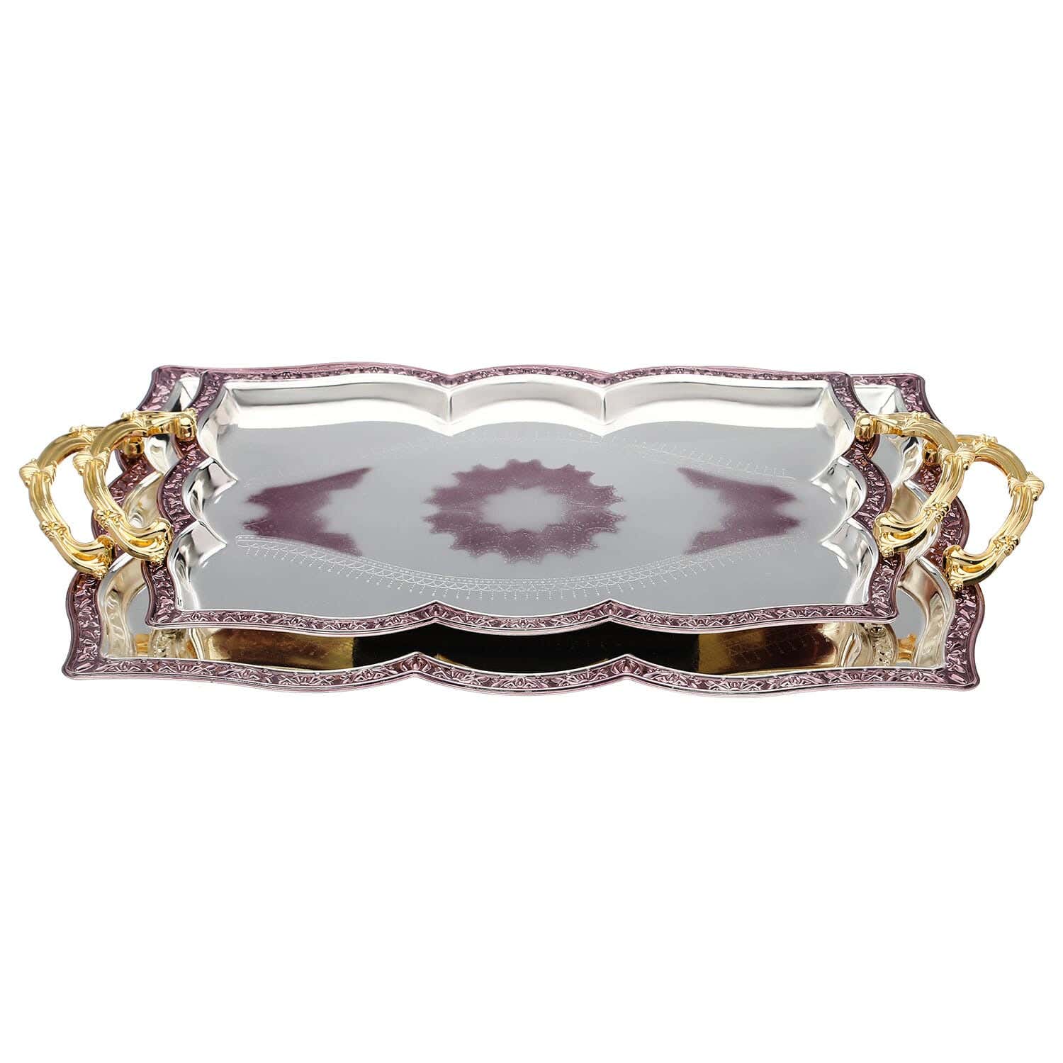 Falmer Nickel chromium Serving Tray Set, 2 Pieces - Mauve