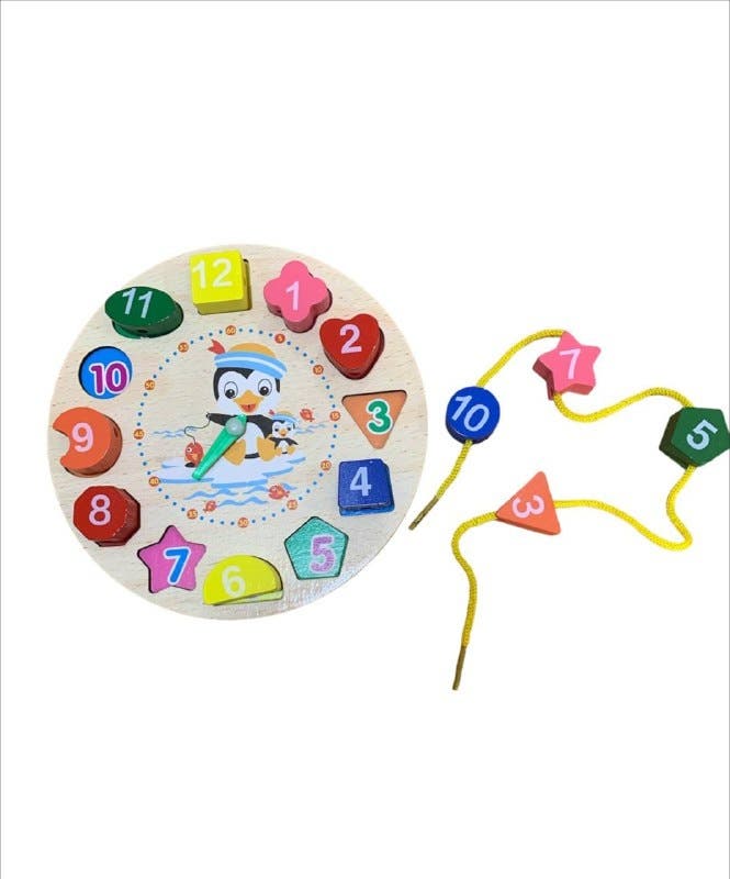 Alsafwa W17-15 Wooden Clock Toy for Unisex Children - Multicolor