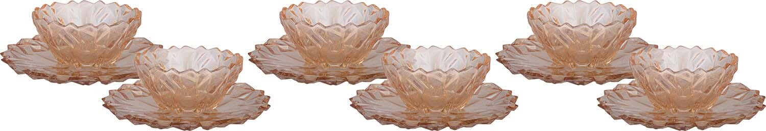 Glass Dessert Bowls, 12 Pieces - Clear Light Brown