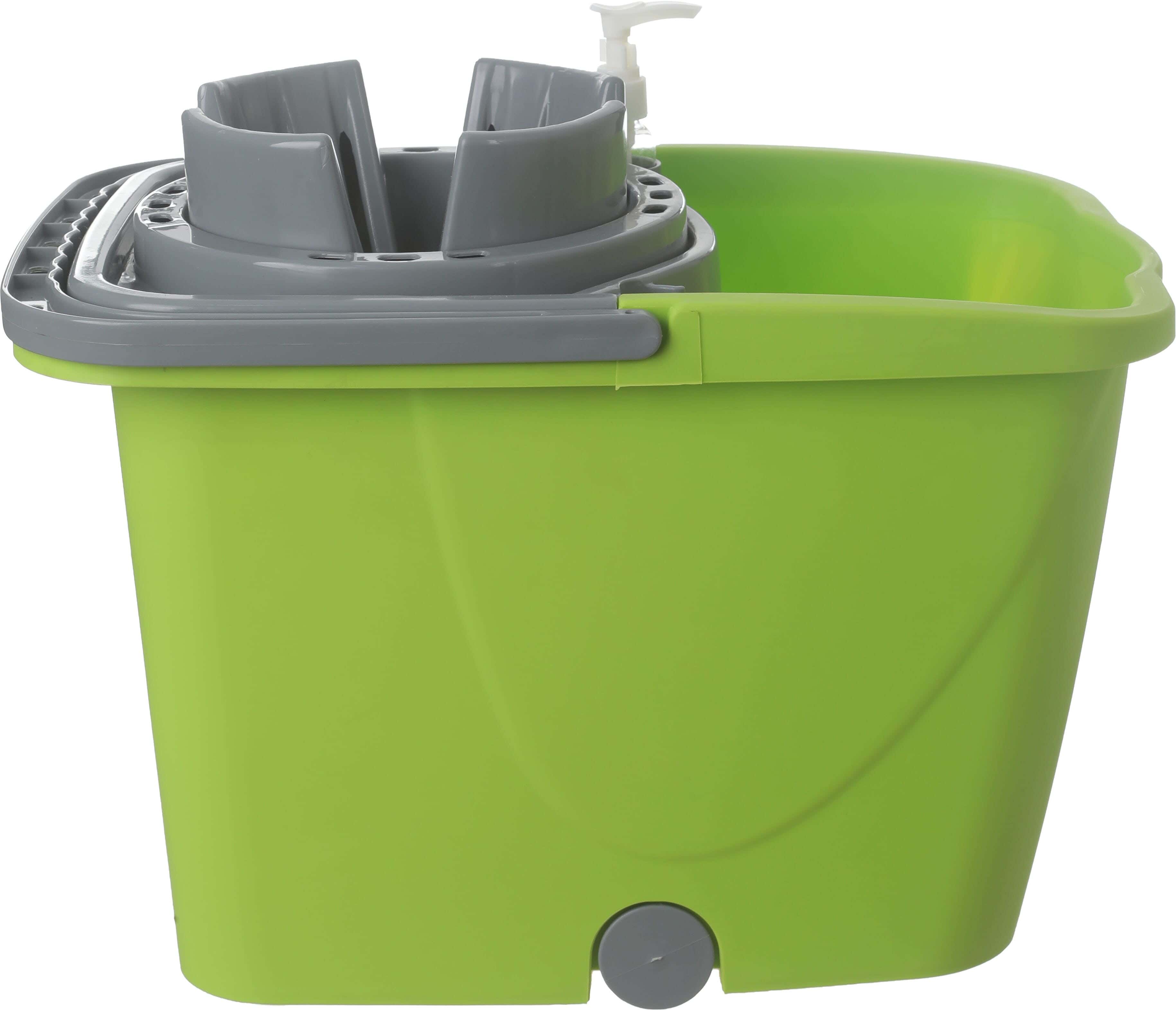Weazy Plastic Mop Bucket with Automatic Wringer and Soap Pump, 39×27×28 cm - Green Grey