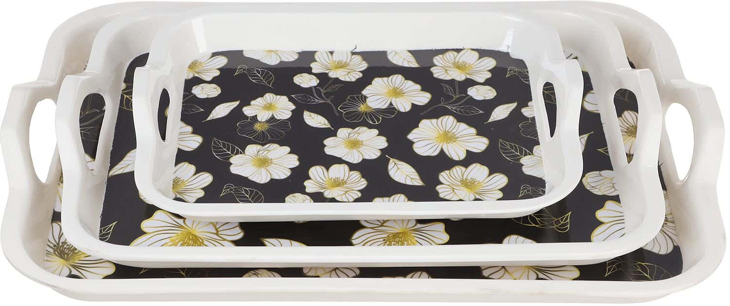 Abo El Khair Melamine Serving Trays Set, 3 Pieces - Multicolor
