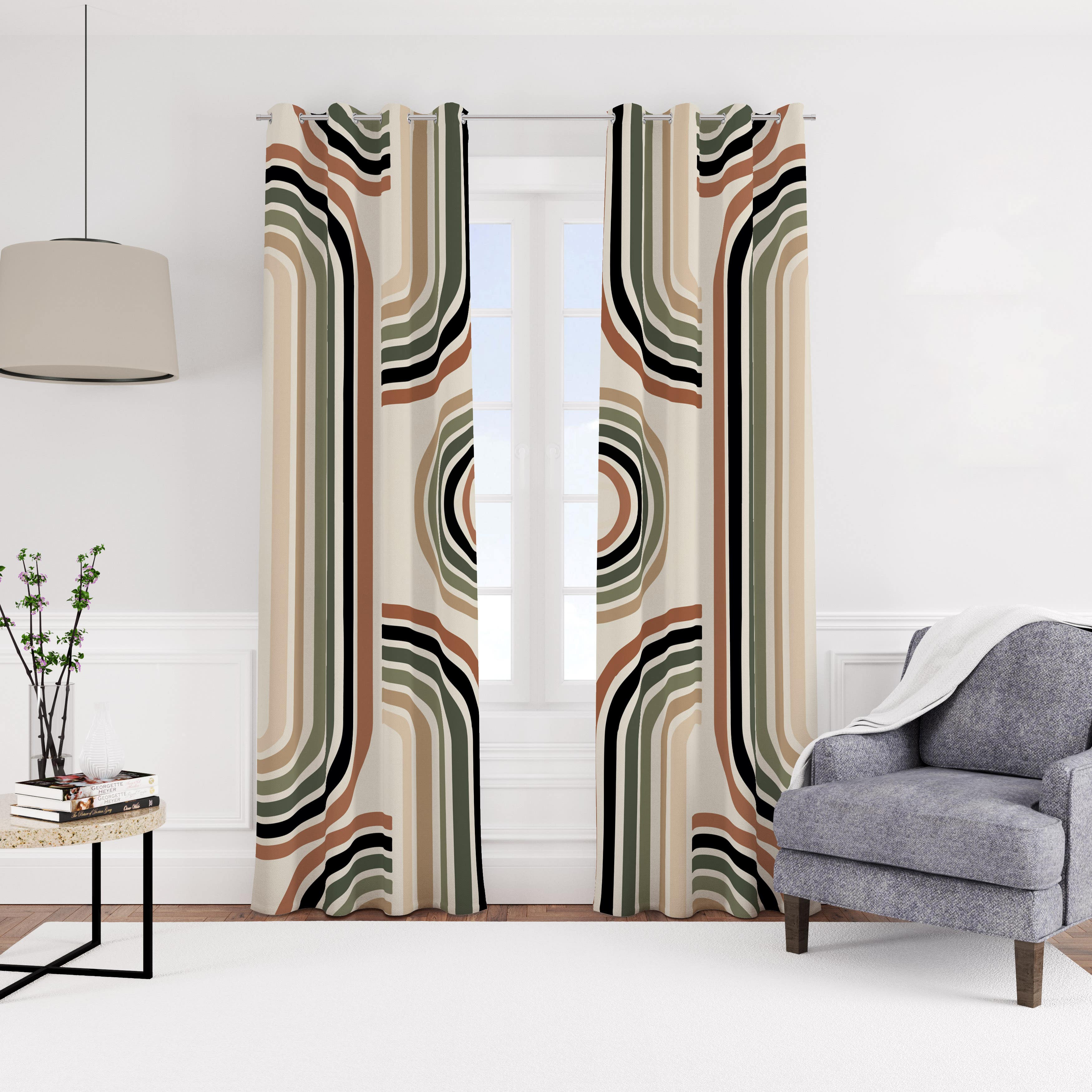 Velvet Modern Curtain with Rings, 140x270 cm, One Piece - Multicolor