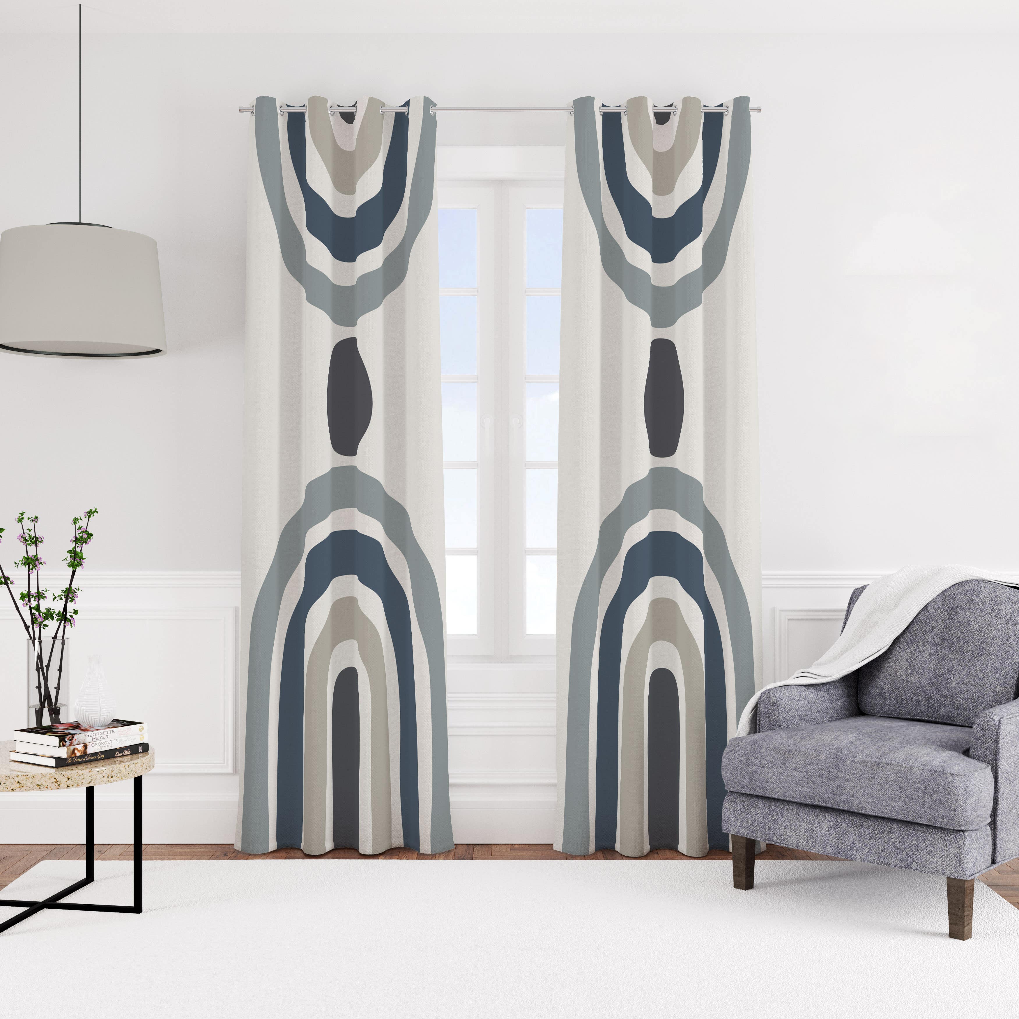 Velvet Modern Curtain with Rings, 140x270 cm, One Piece - Multicolor