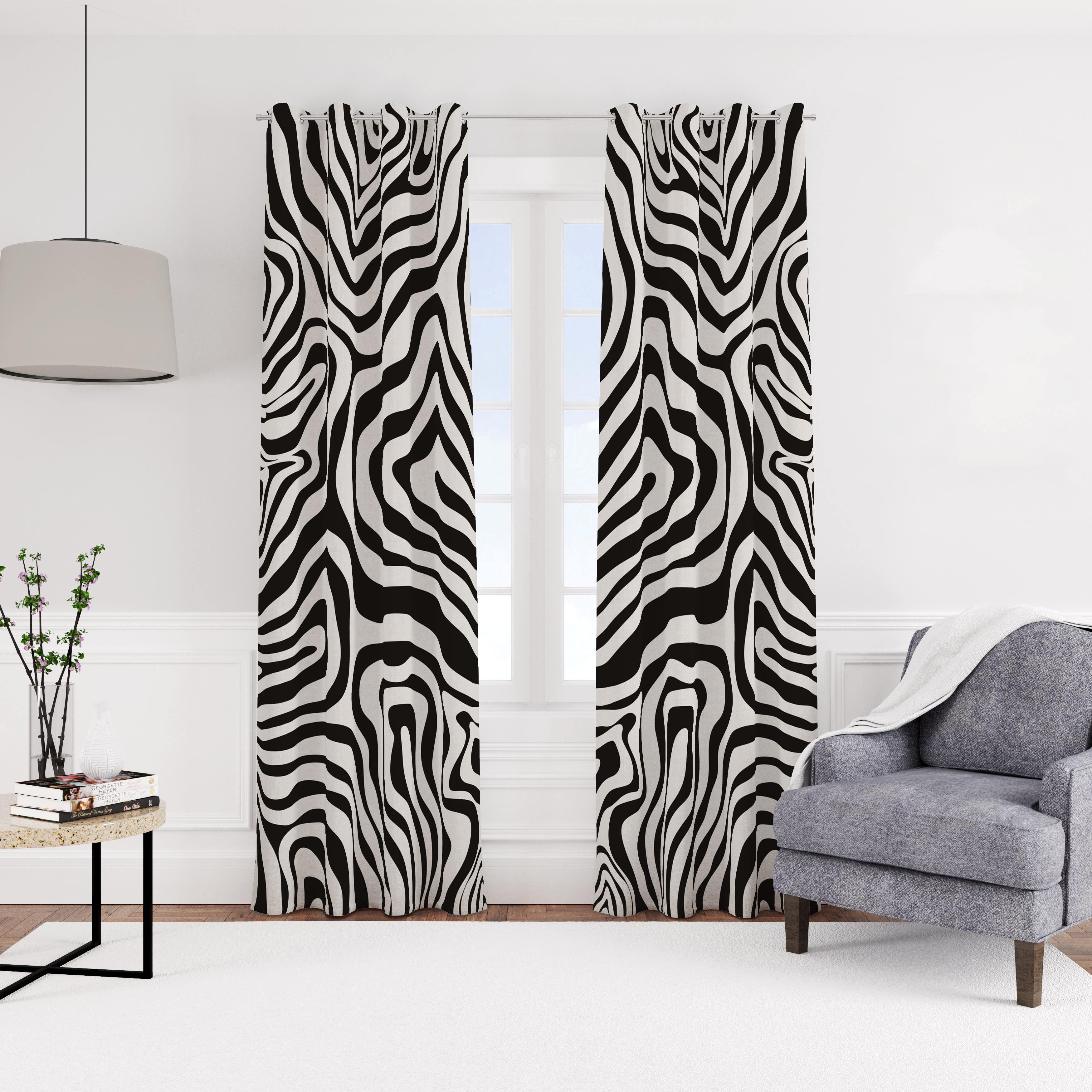 Velvet Modern Curtain with Rings, 140x270 cm, One Piece - Multicolor