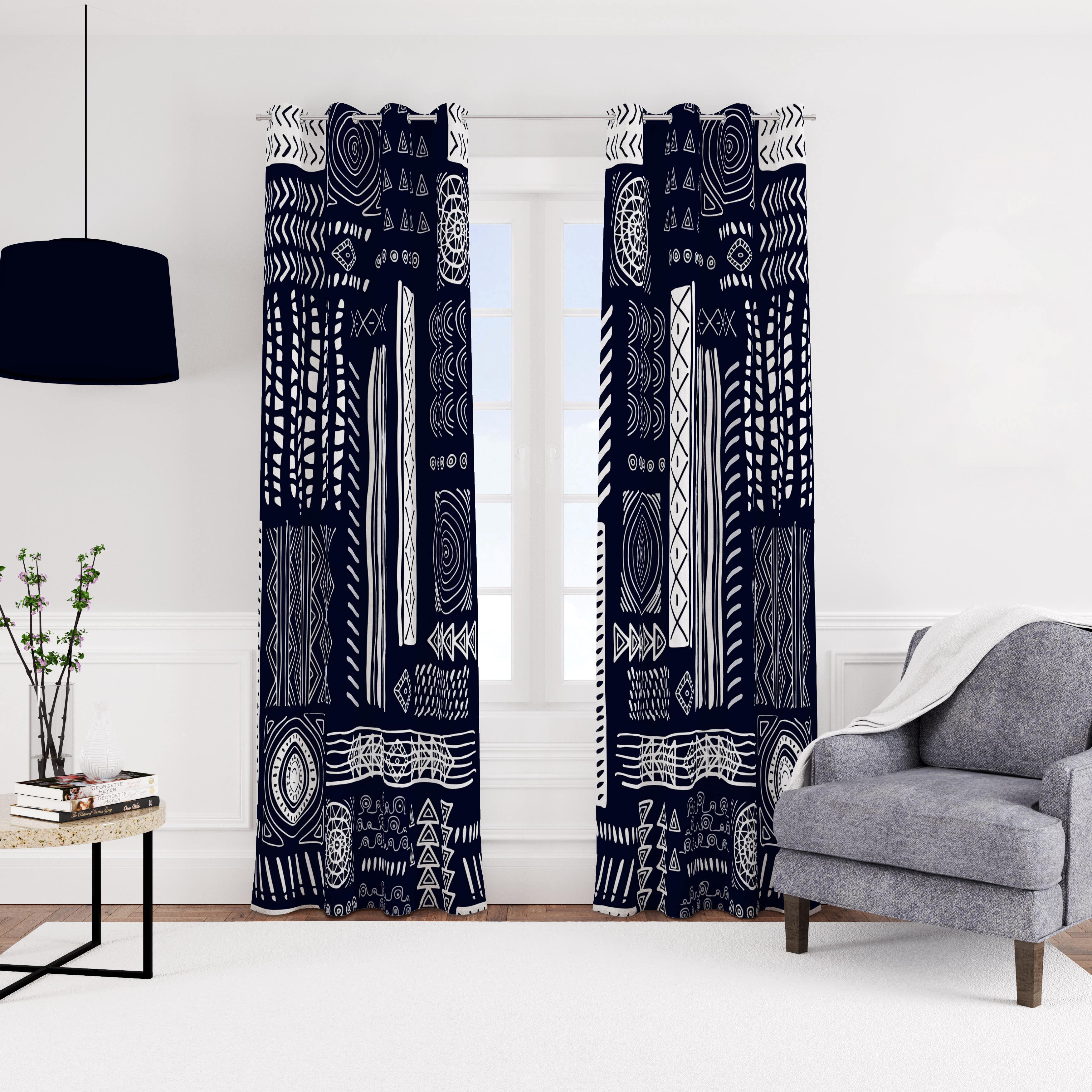 Velvet Modern Curtain with Rings, 140x270 cm, One Piece - Multicolor