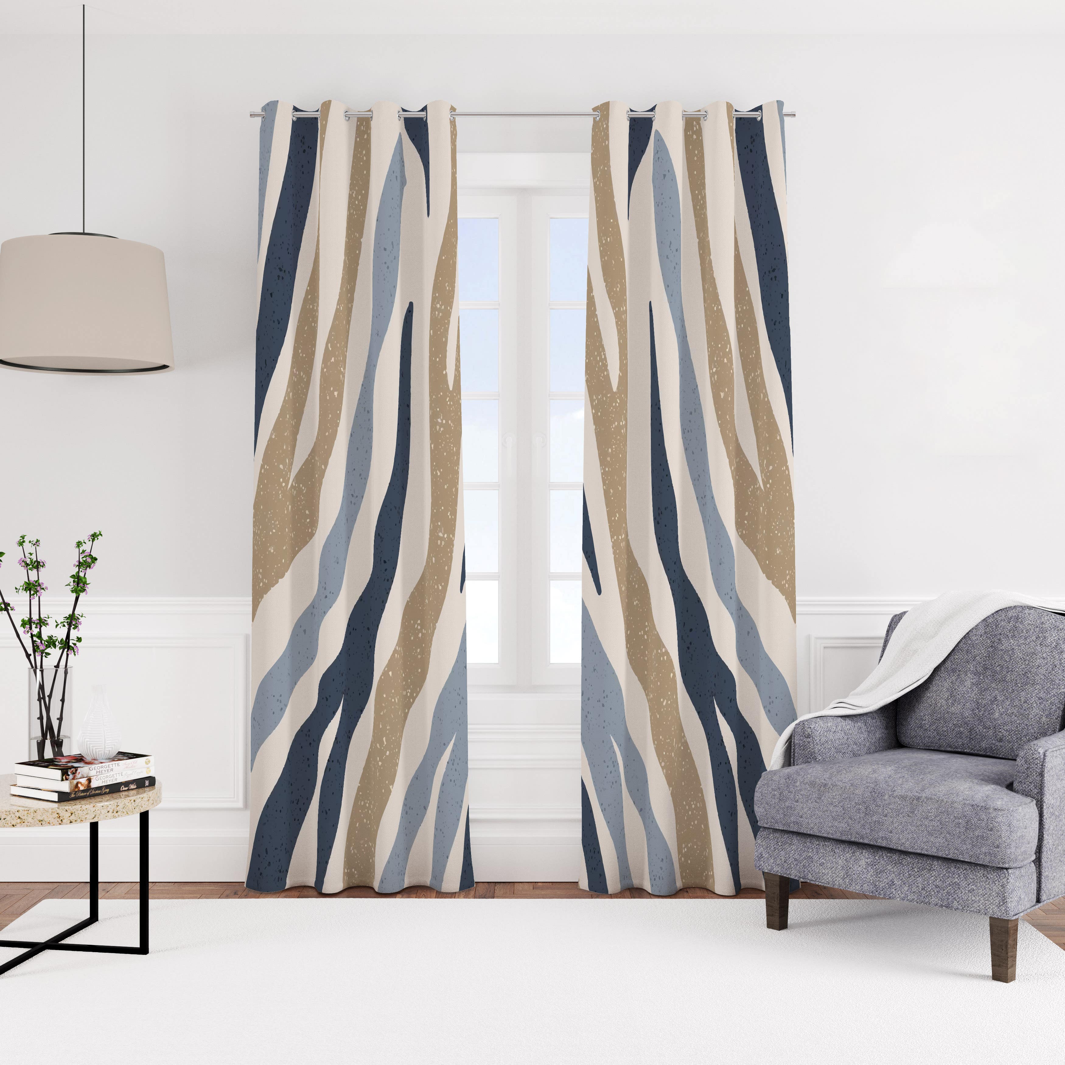 Velvet Modern Curtain with Rings, 140x270 cm, One Piece - Multicolor