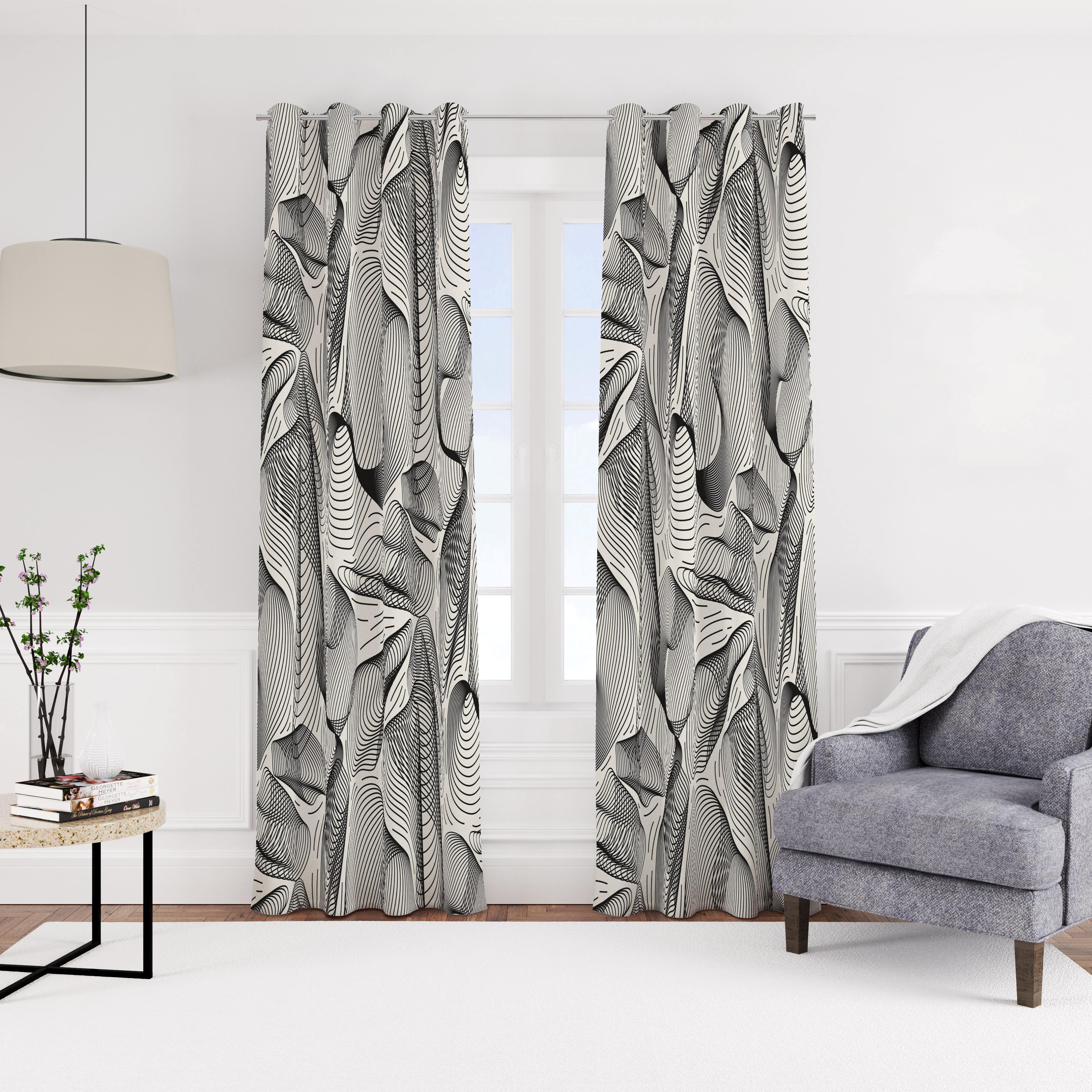 Velvet Modern Curtain with Rings, 140x270 cm, One Piece - Multicolor