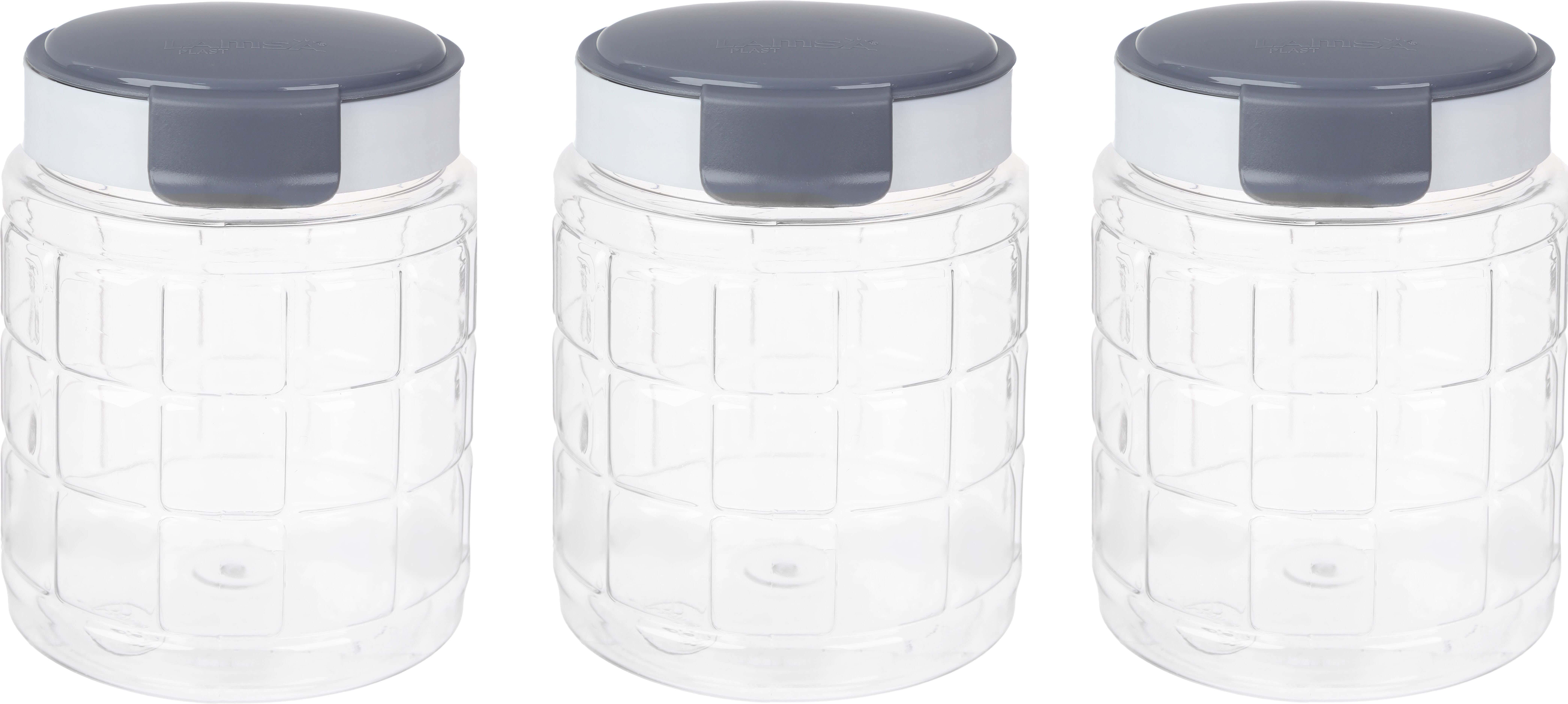 Lmsa Plast Plastic Spice Jar Set, 3 Pieces, 450 ml - White Dark Grey