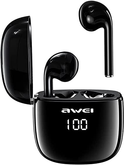 Awei T28P Earbuds, Bluetooth 5.1, LED Display- Black