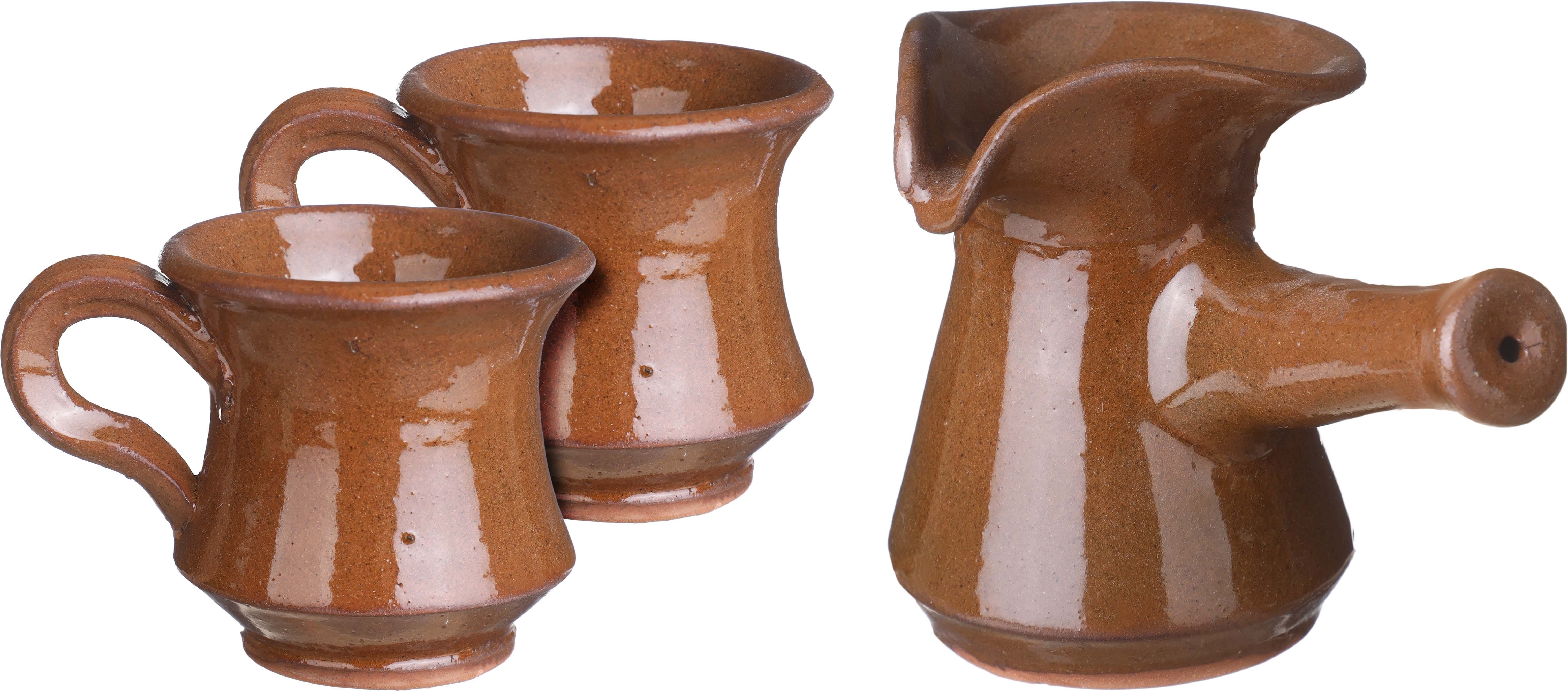 Glaze Pottery Coffee Pot Set, 3 Pieces - Brown