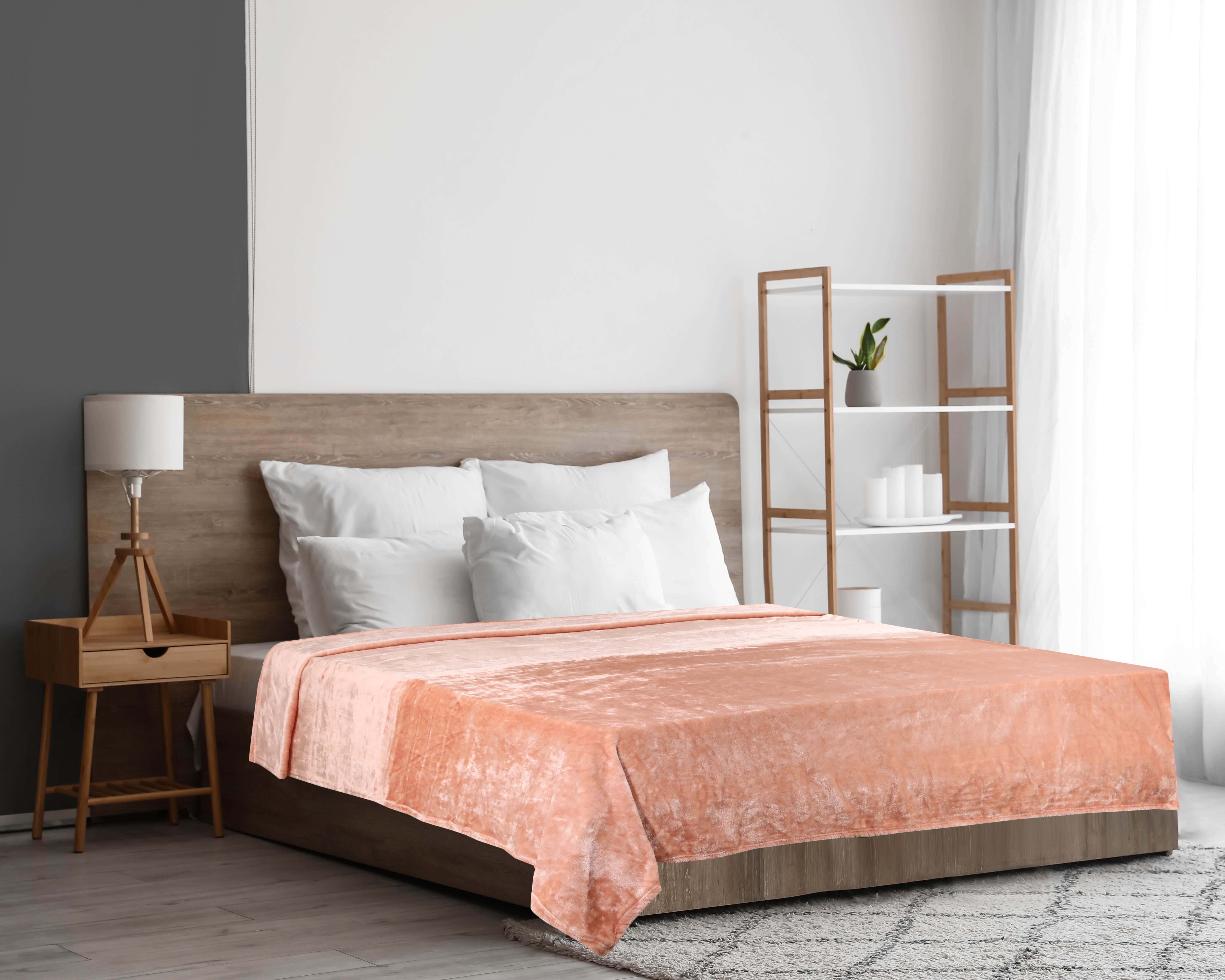 Espanol Velvet Bed Heater, 220x240 cm, 1850 gm - Light Orange