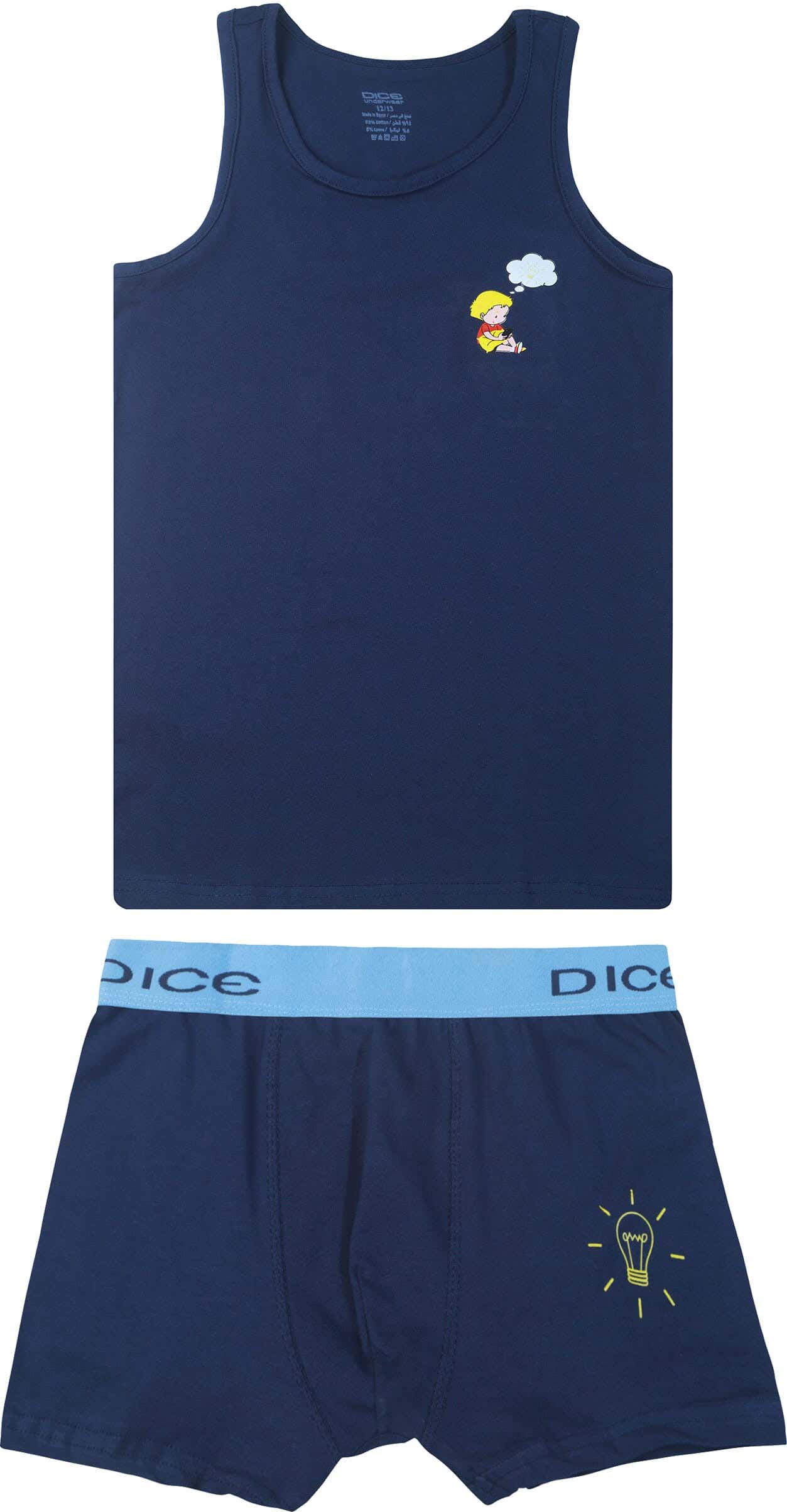 Dice Printed Cotton underwear set for Boys, 2 Pieces - Navy