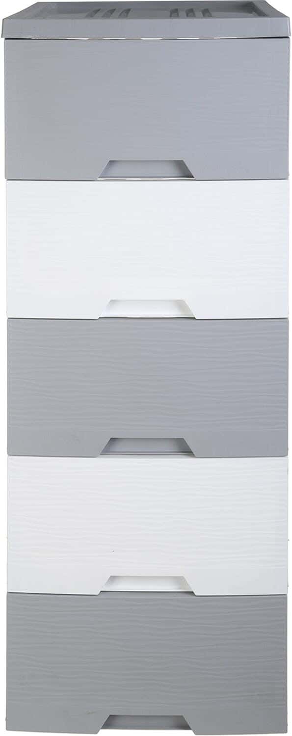 Al Wataneya Plastic Storage Racks, 5 Drawers, 109×38×47 cm - White Grey