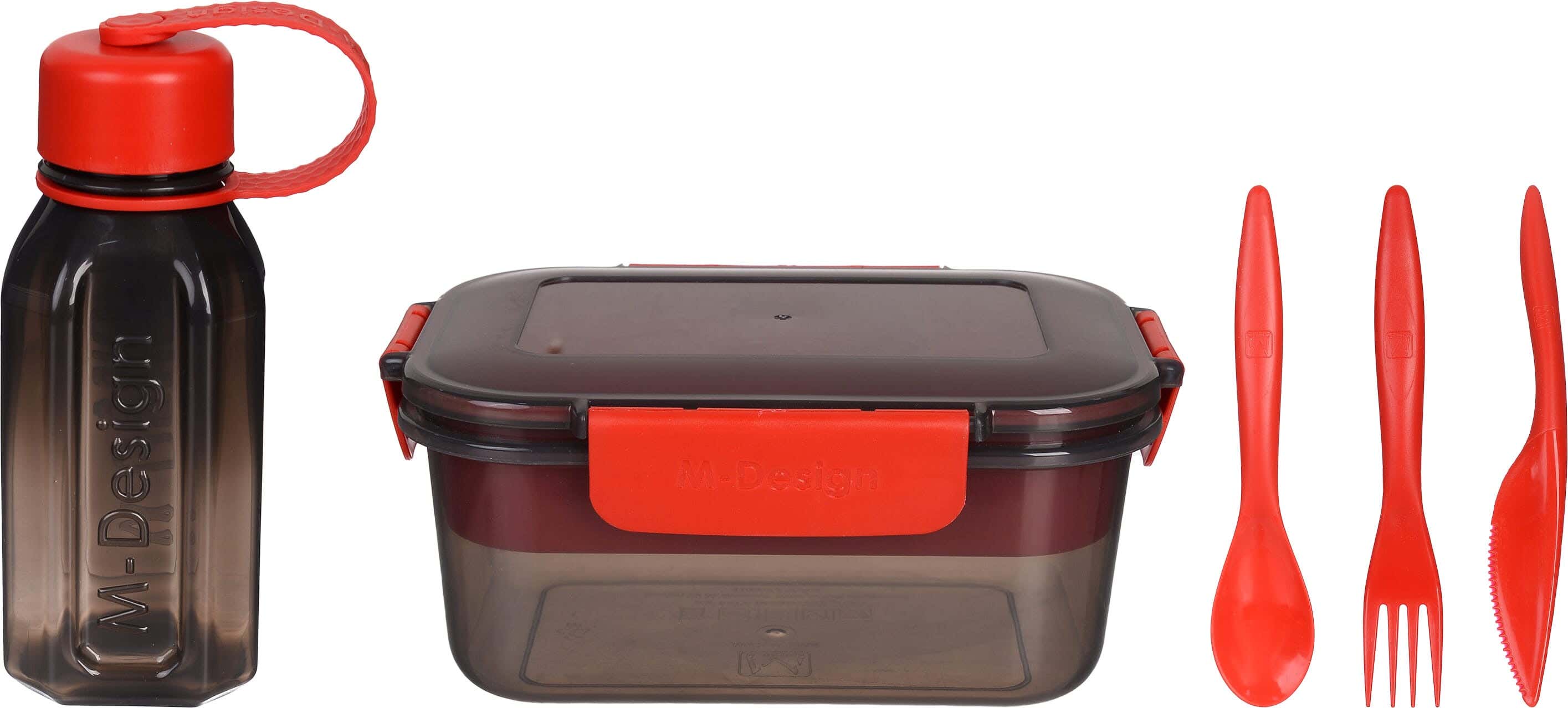 M Design Plastic Lunch Box Set, 5 Pieces - Black Red