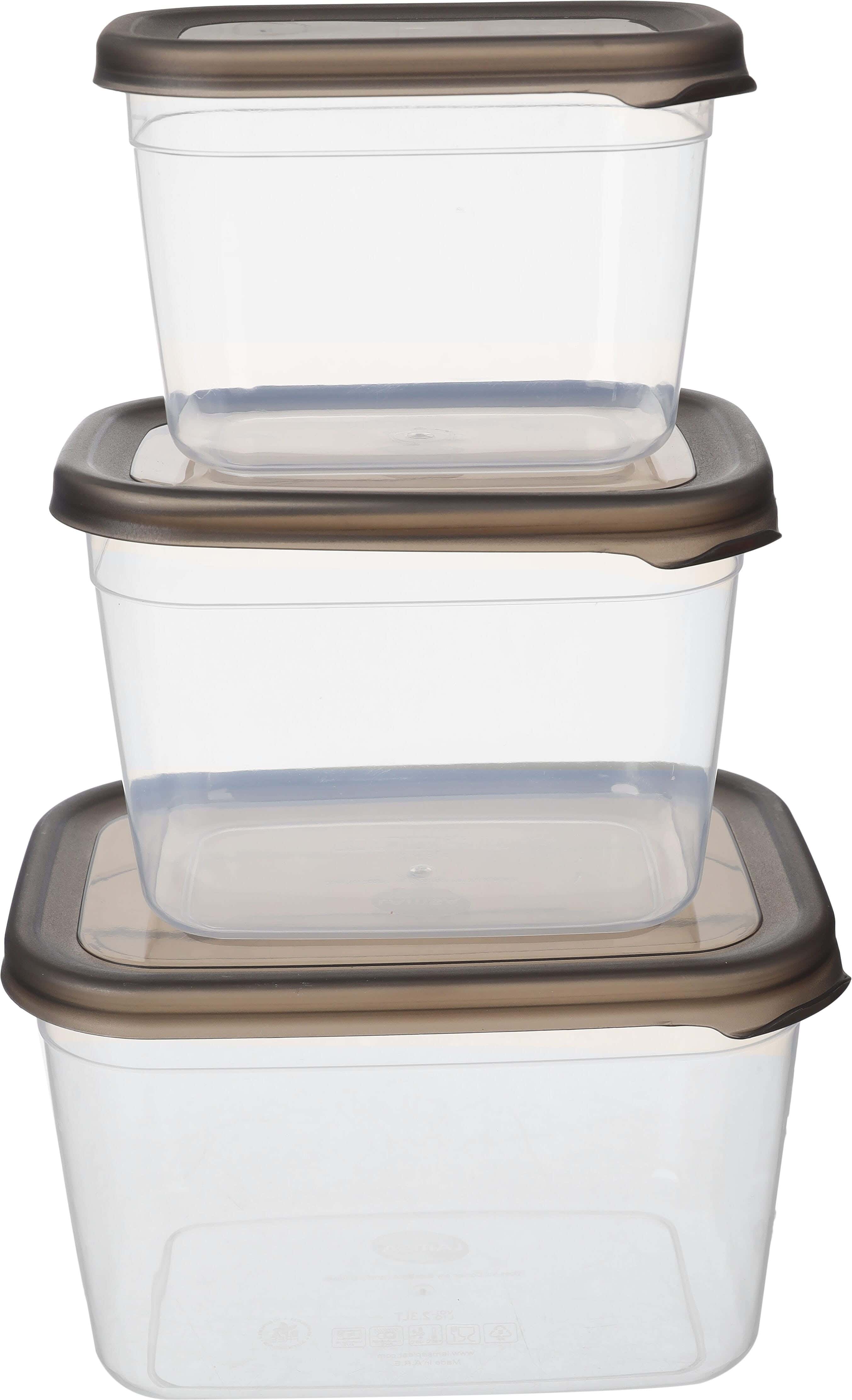 Lamse Plast Plastic Refrigerator box Set, 3 Pieces - Dark Grey Clear