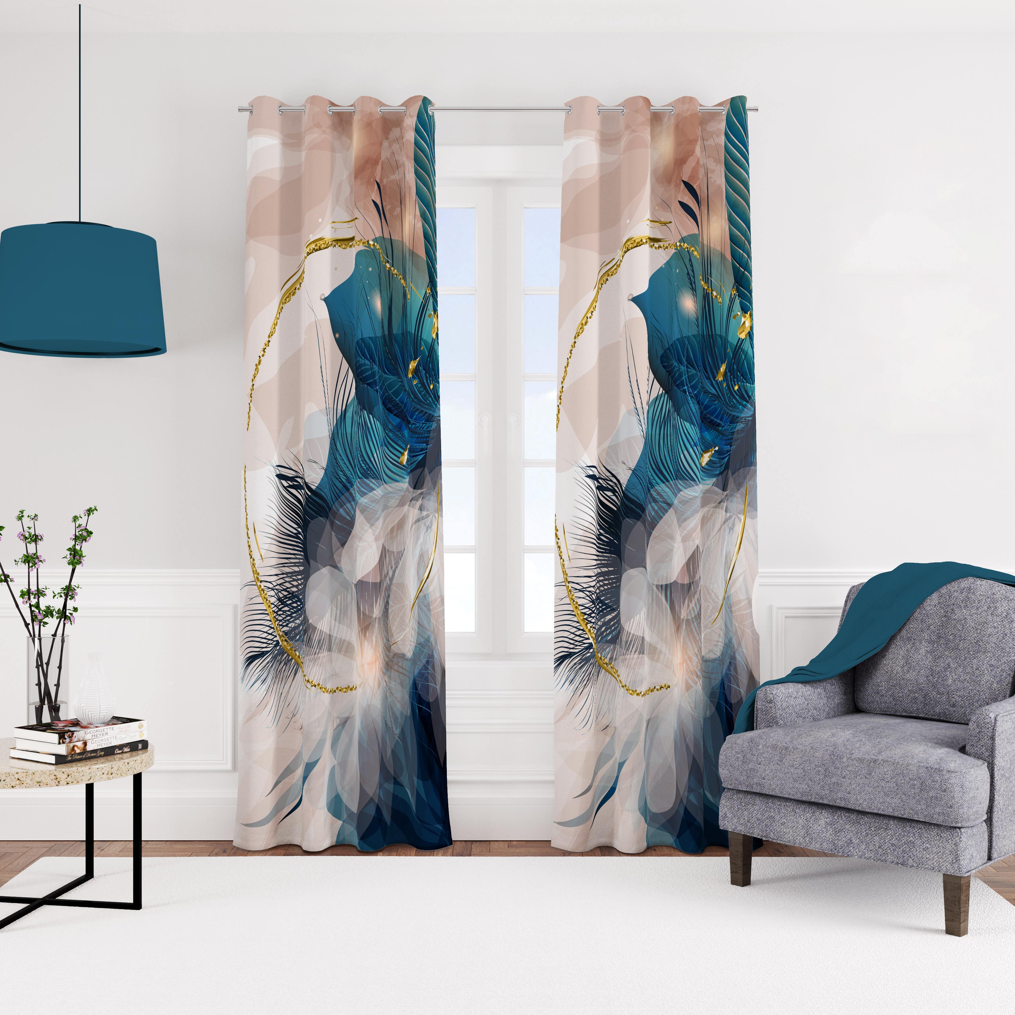 Velvet curtain with rings, 140 x 270 cm, one piece - multi-colored