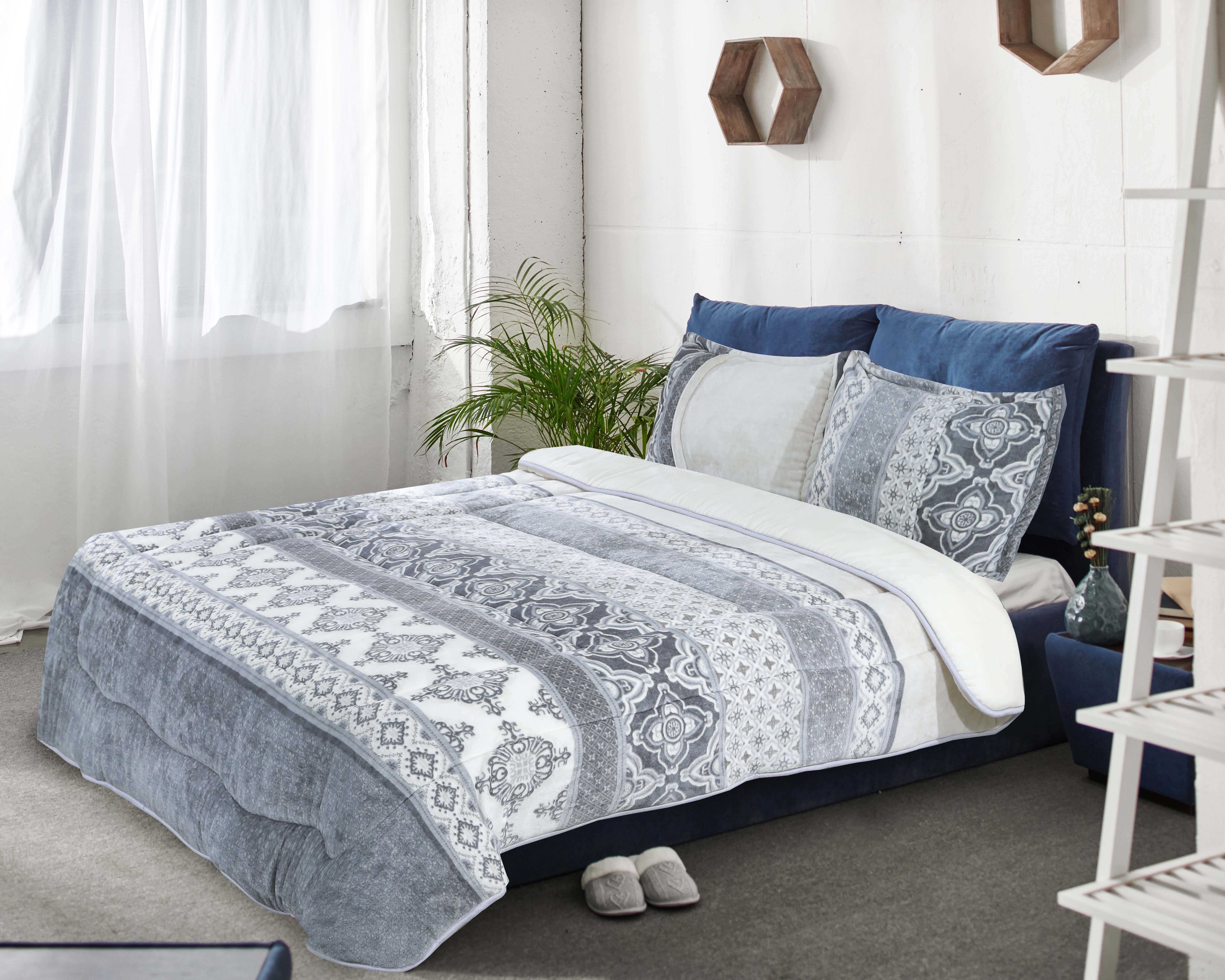 Royal Palace Double Face Quilt Set, 3 Pieces - Grey