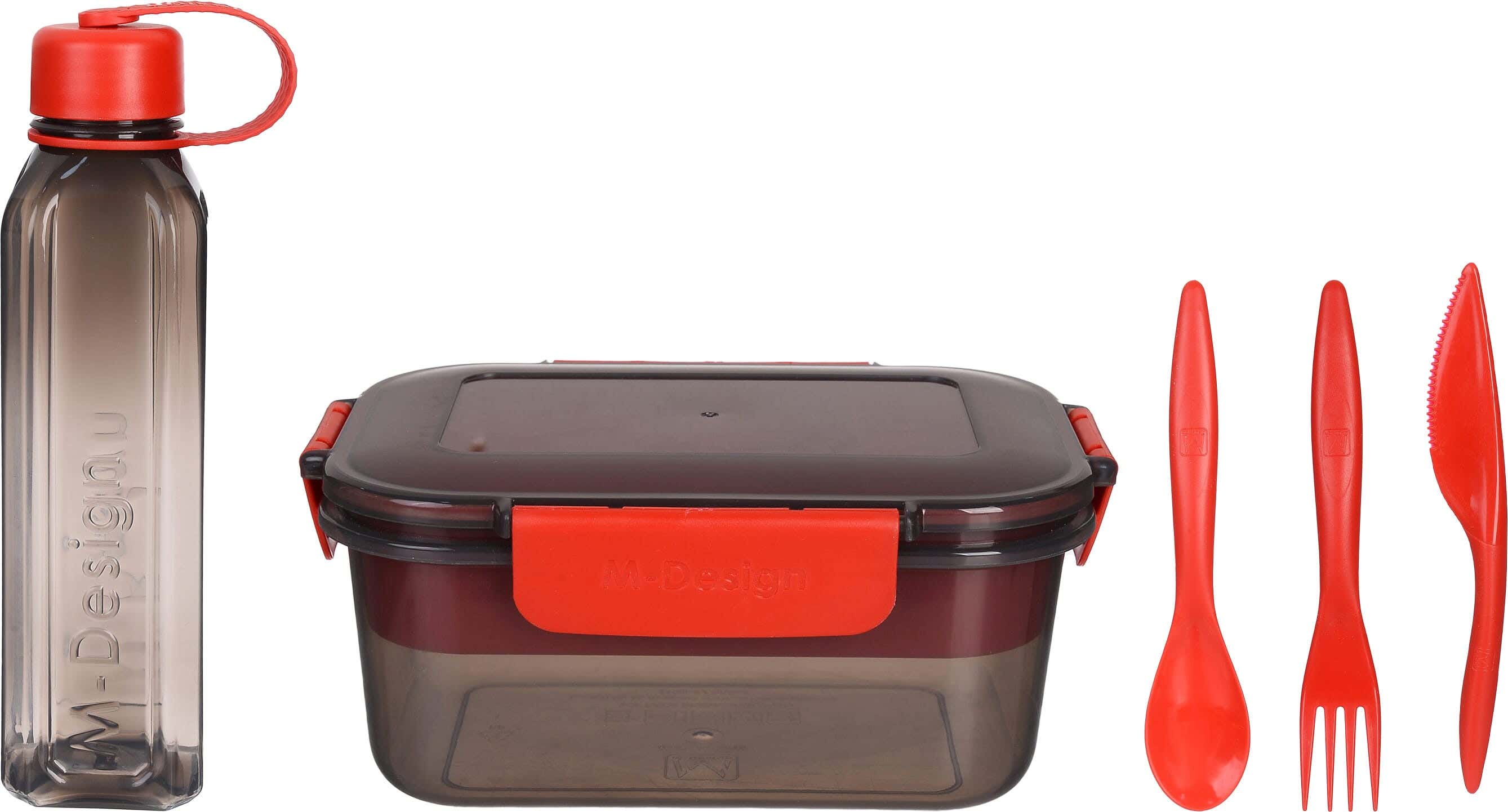 M Design Plastic Lunch Box Set, 5 Pieces - Black Red