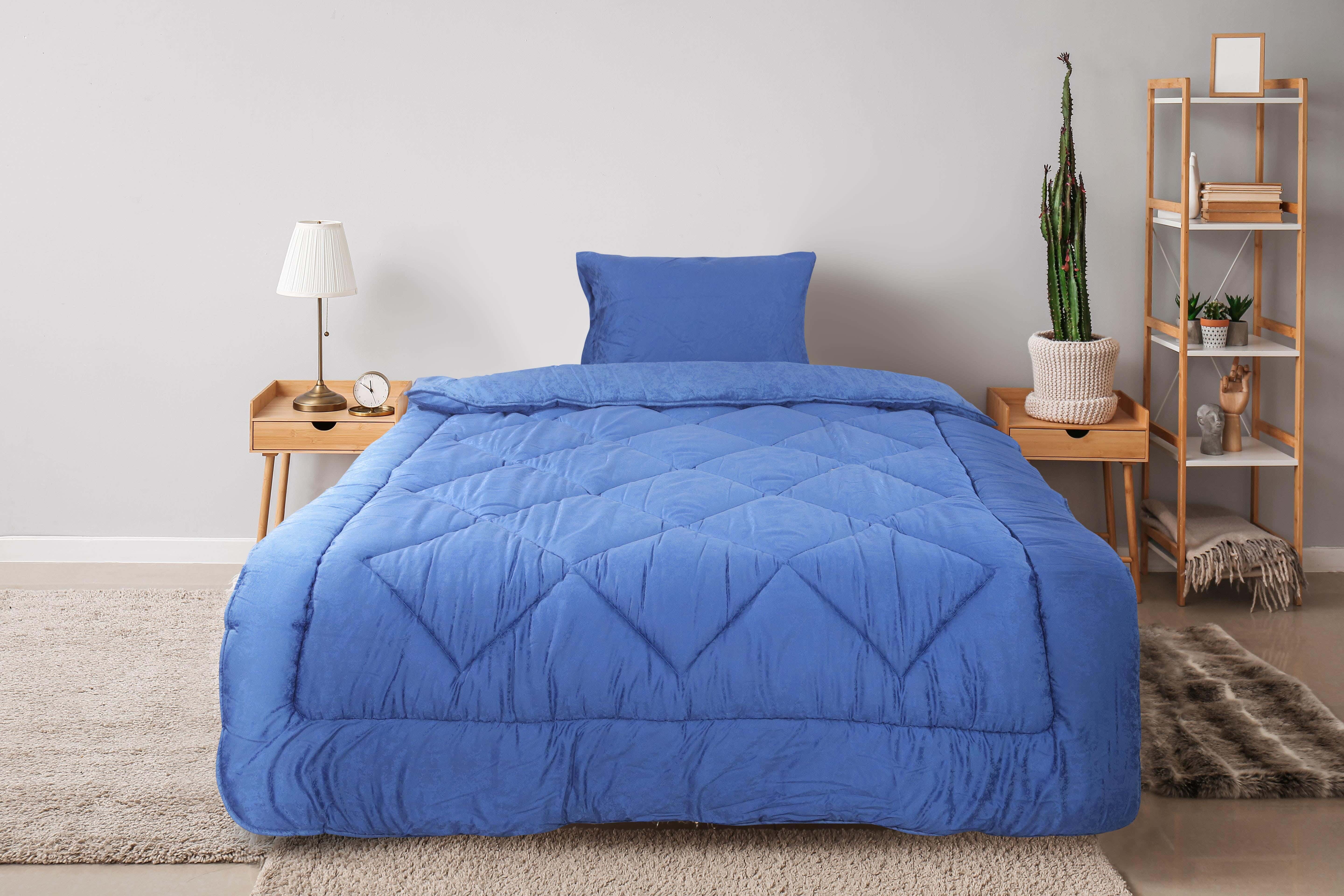 Al Maamoun Cotton Quilt Set, 2 Pieces, 240x180 cm, approximately 4000 gms - Blue