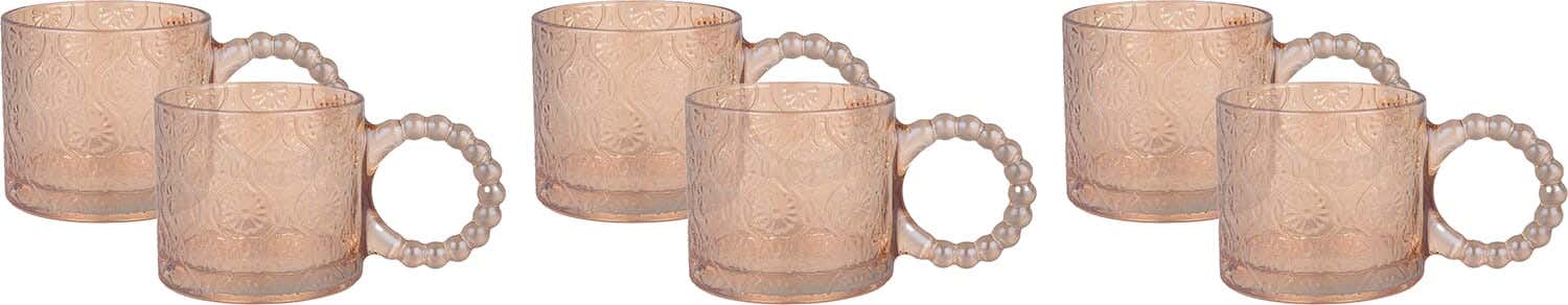 Glass Mug Set, 6 Pieces, 250 ml - Clear Light Brown