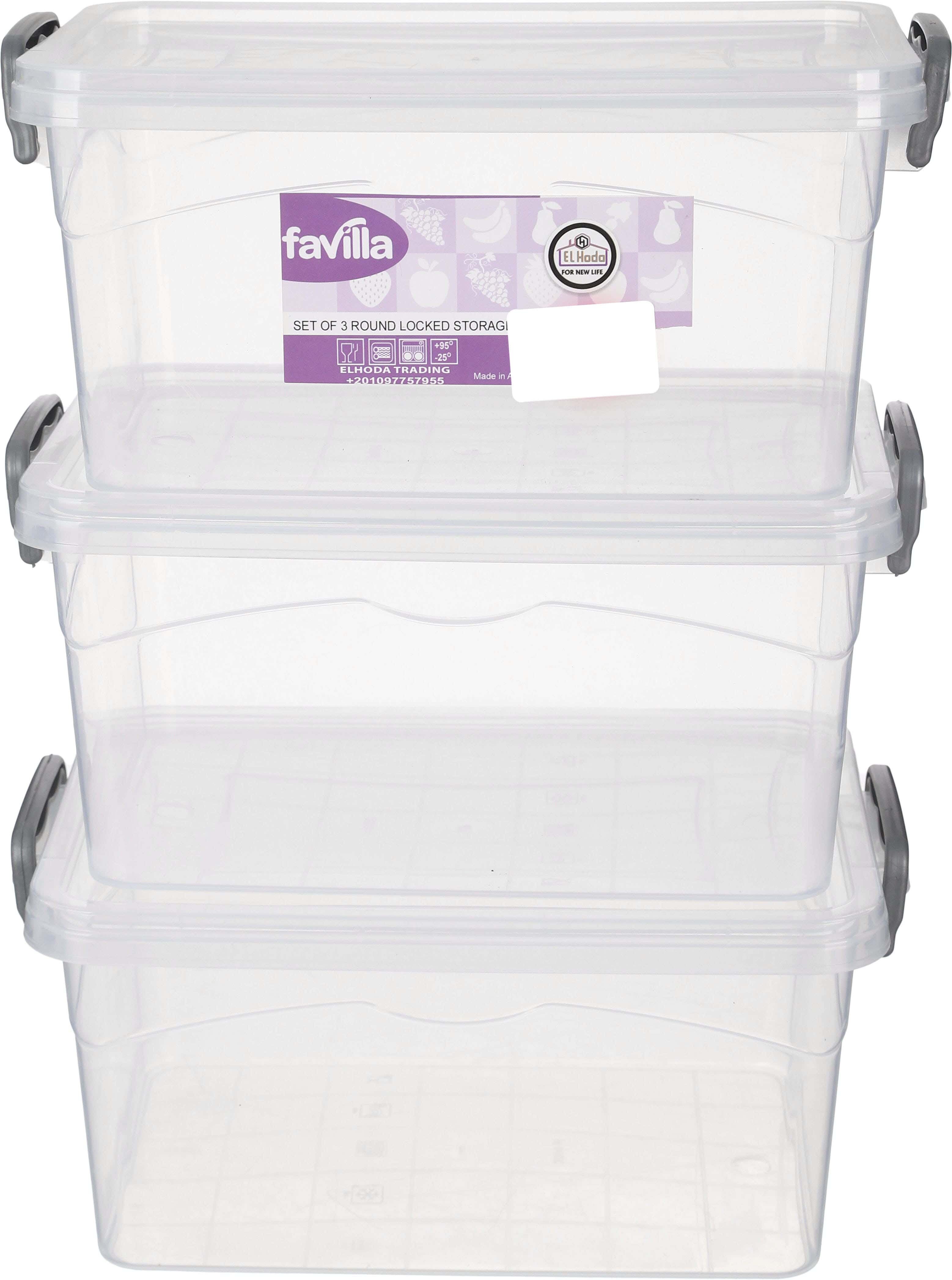 El Hoda Food Keeper Set, with Clips Lid, 3 Pieces, 3 Liter - Clear