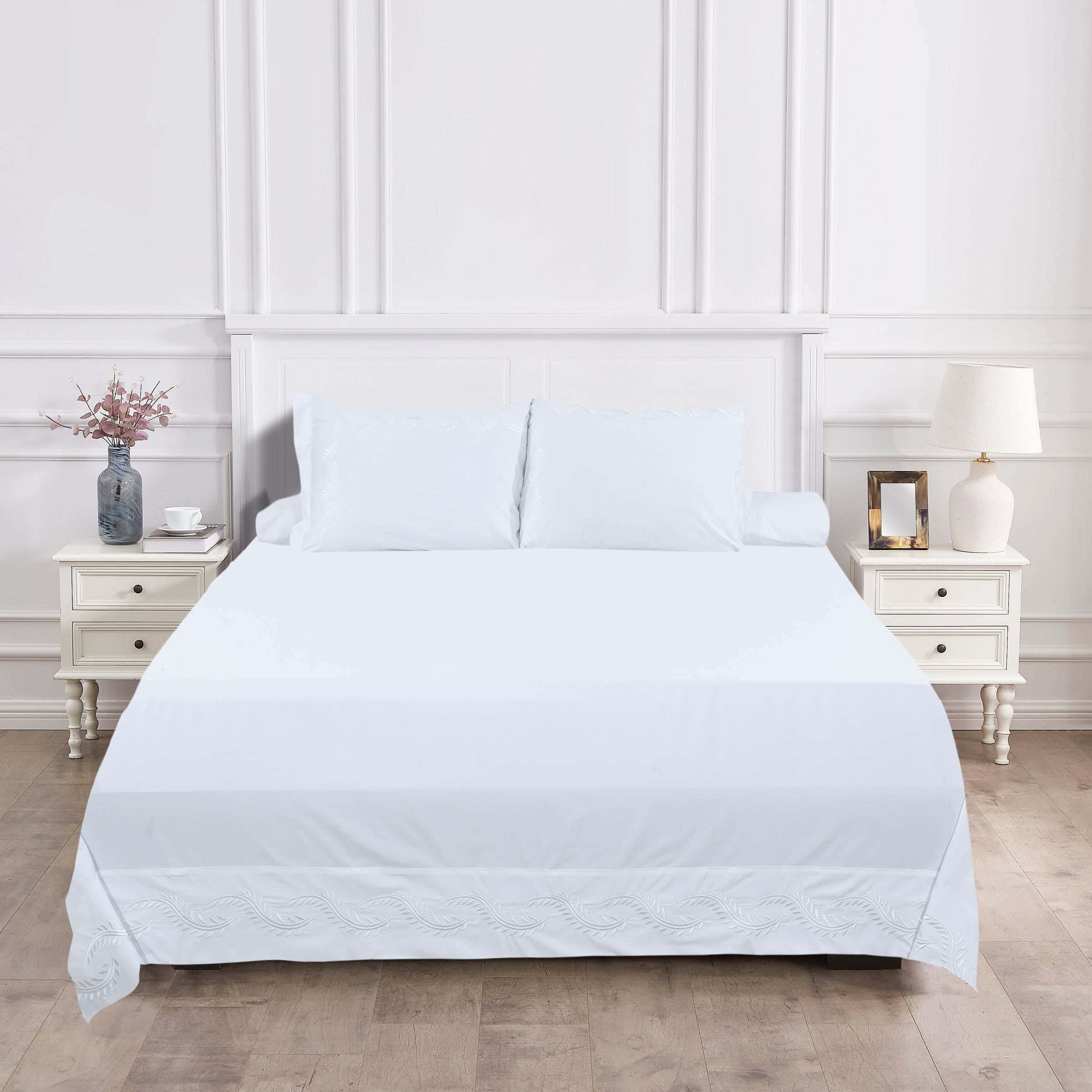 Percale Cotton Bed Sheet Set, 4 Pieces, 260×280 cm, 2750 grams - White