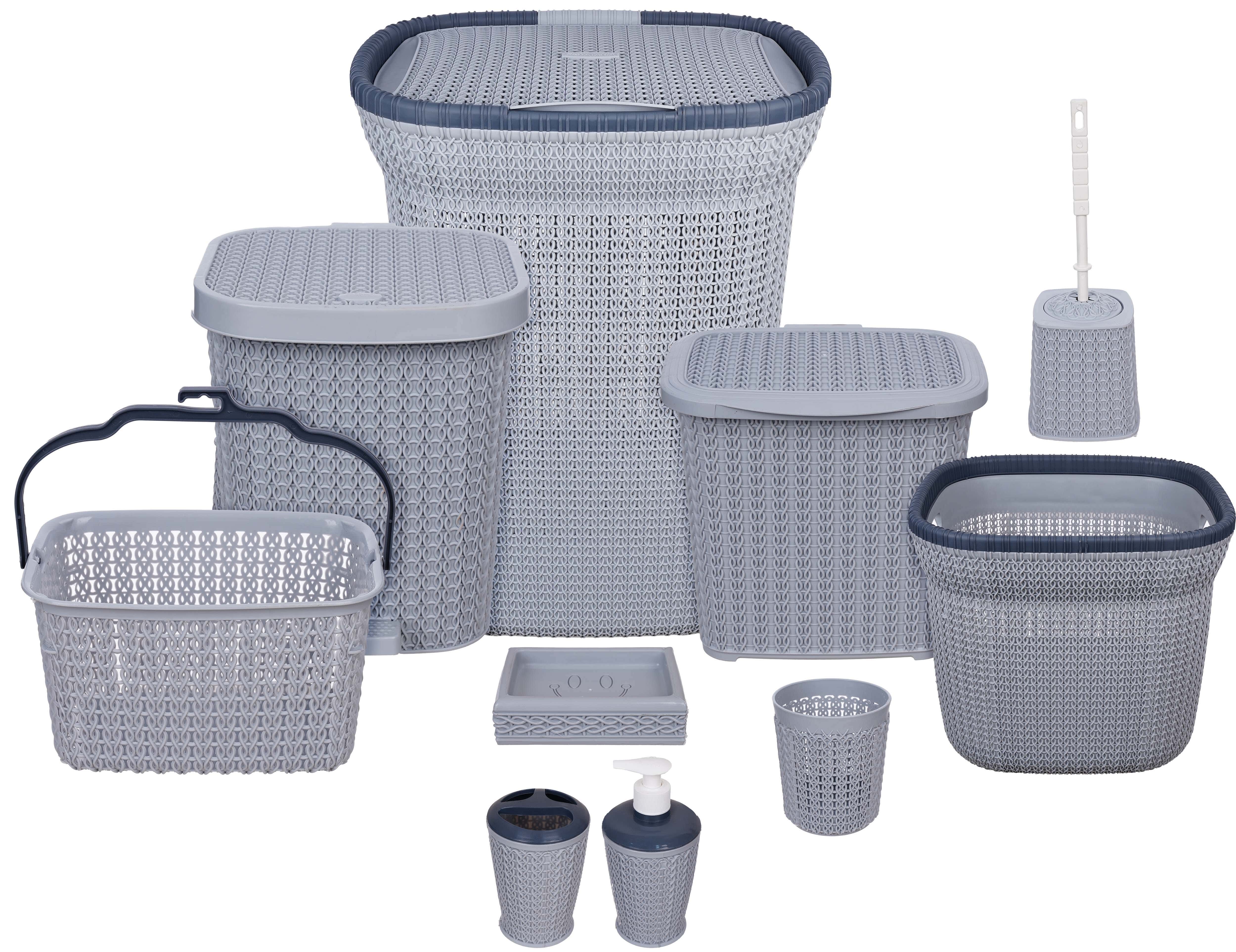 Al Wataneya Plastic Bathroom Set, 10 Pieces - Grey