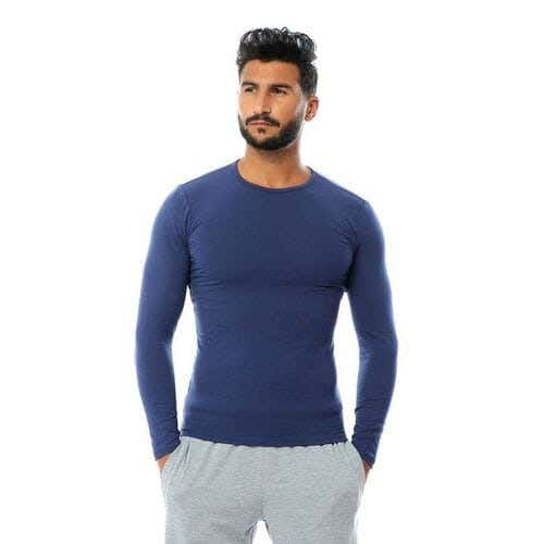 Dice Cotton Men Long Sleeve Undershirt, L - Navy