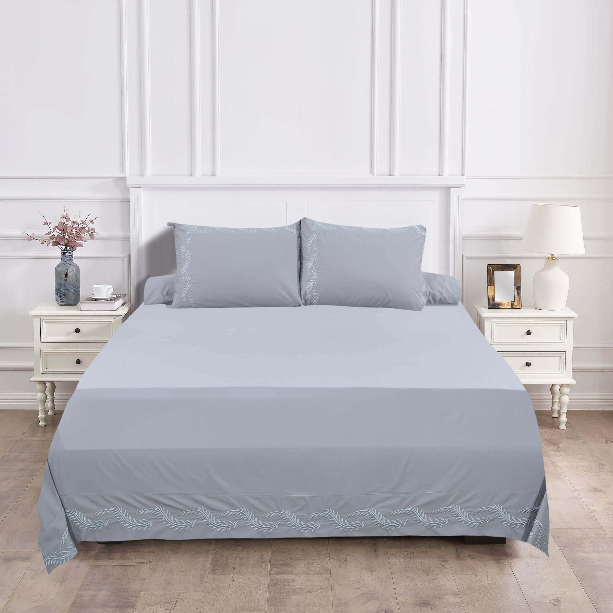 Percale Cotton Bed Sheet Set, 4 Pieces, 260×280 cm, 2750 grams - Grey